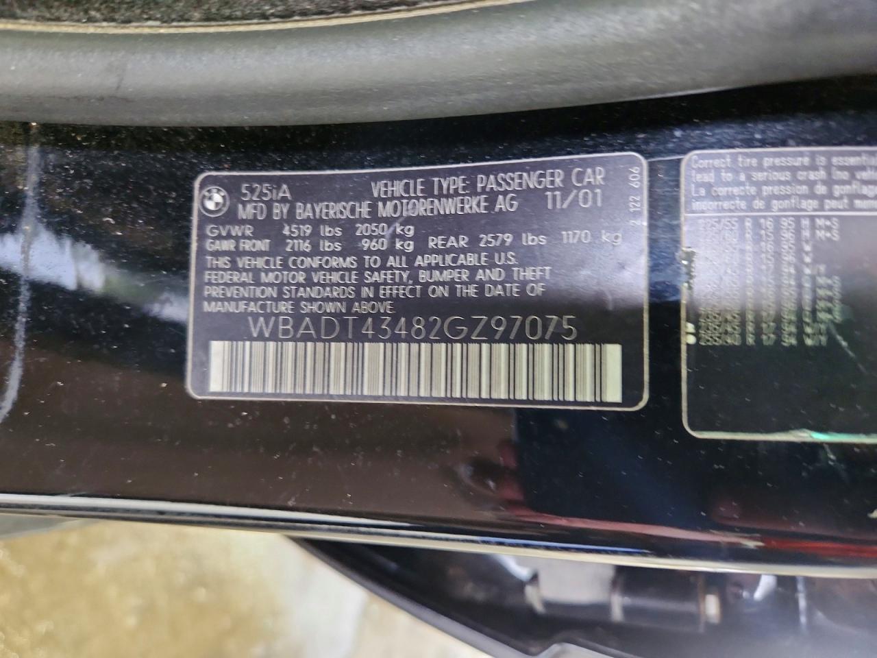 2002 Bmw 525 I Automatic Черный vin: WBADT43482GZ97075