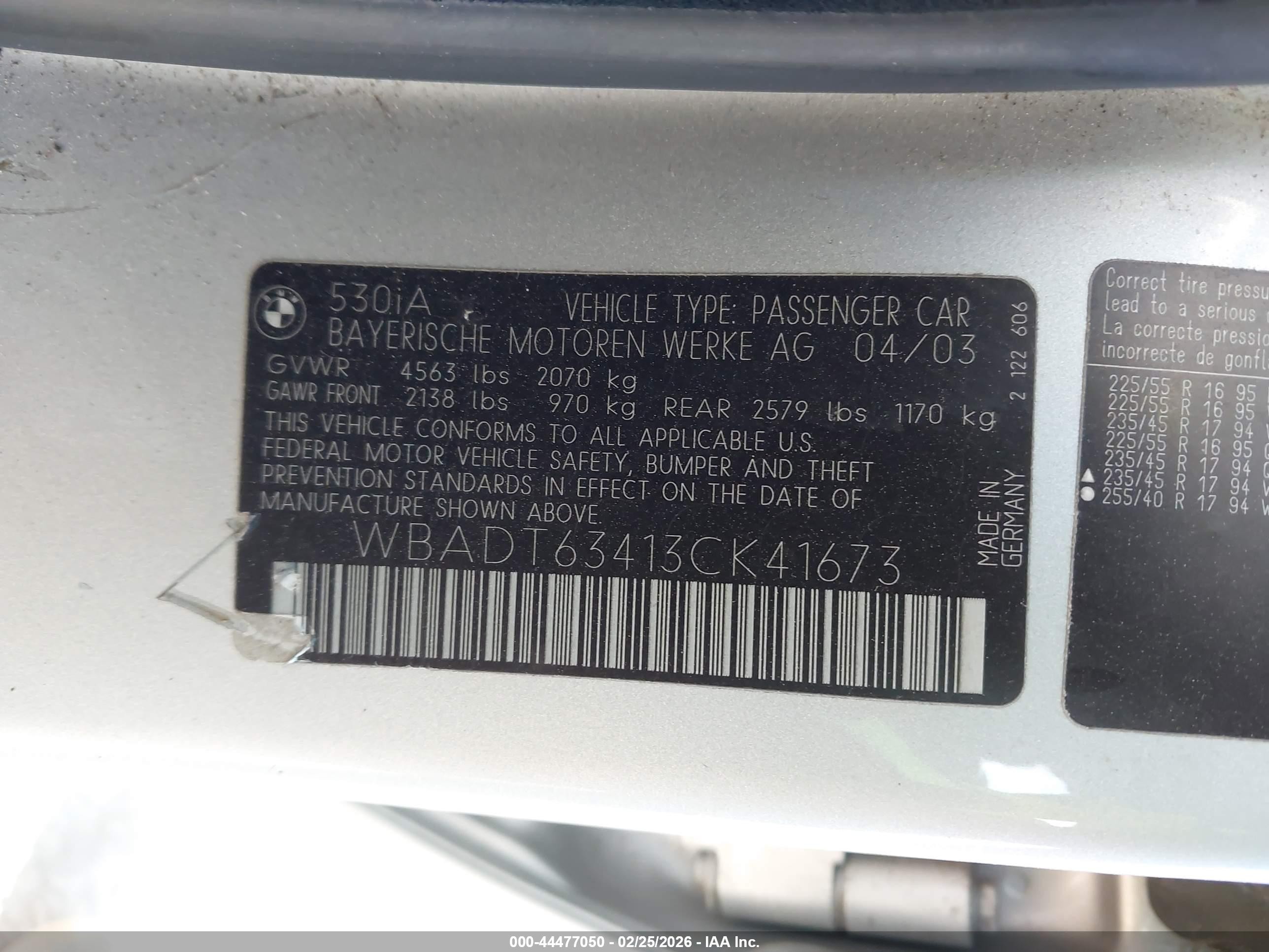 2003 Bmw 530ia   Silver vin: WBADT63413CK41673