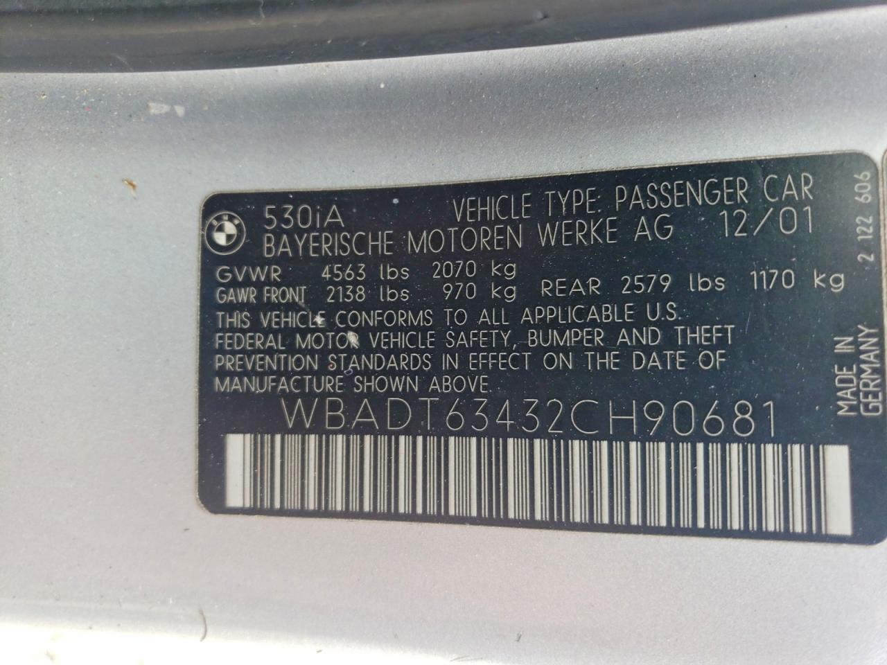 2002 Bmw 530 I Automatic Серебряный vin: WBADT63432CH90681