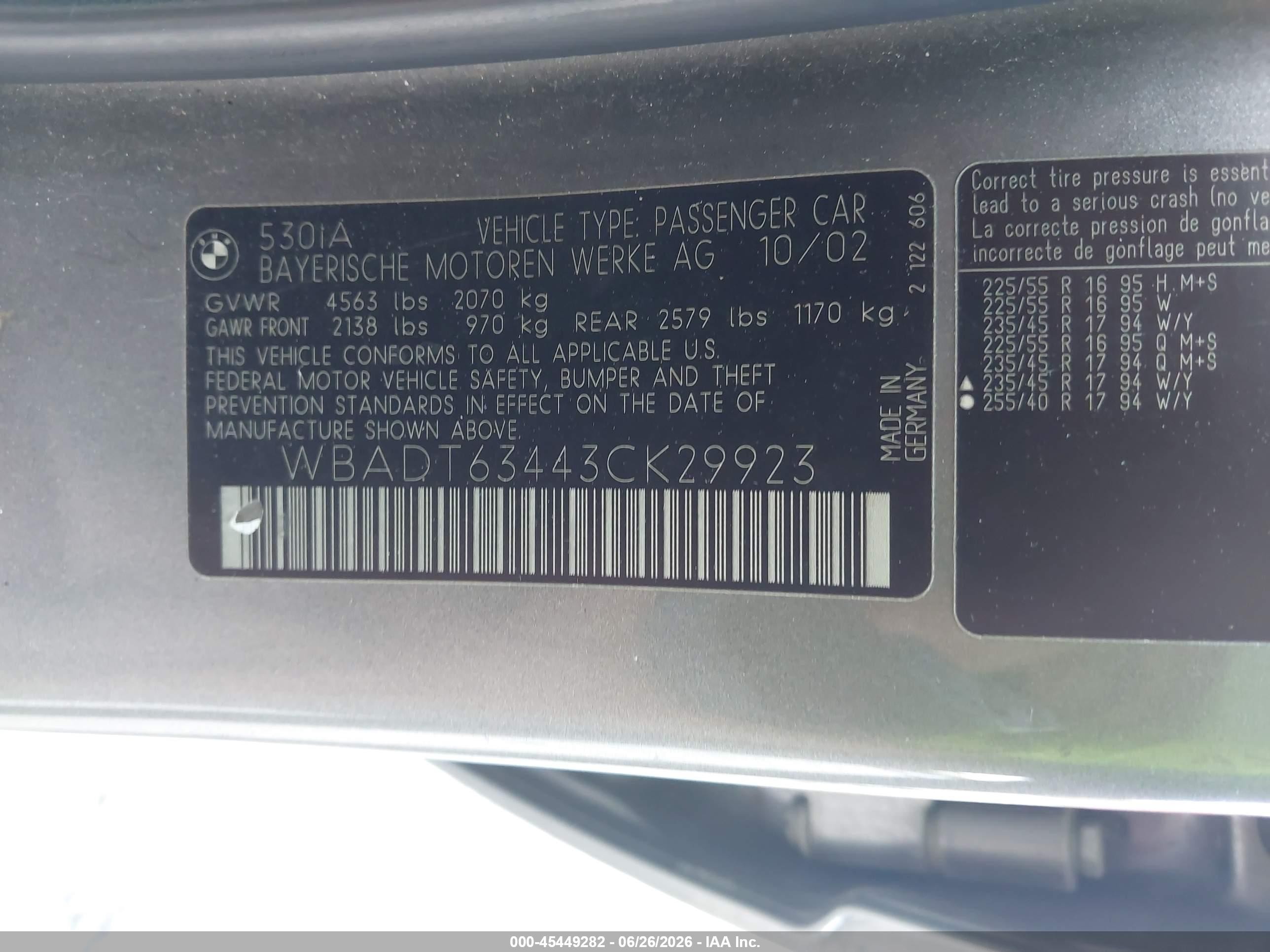 2003 Bmw 5 Series 530ia Gray vin: WBADT63443CK29923