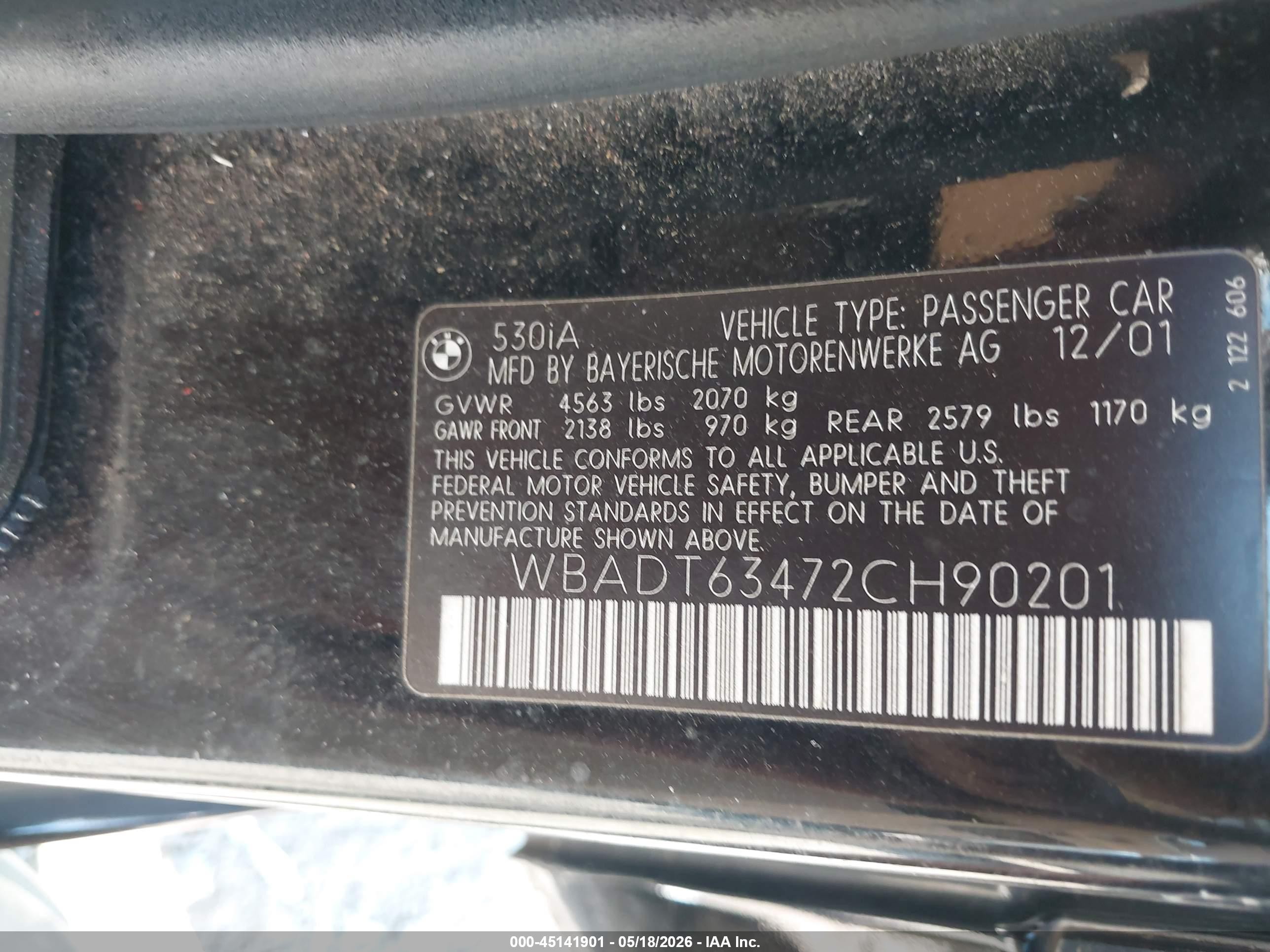 2002 Bmw 530ia   Черный vin: WBADT63472CH90201
