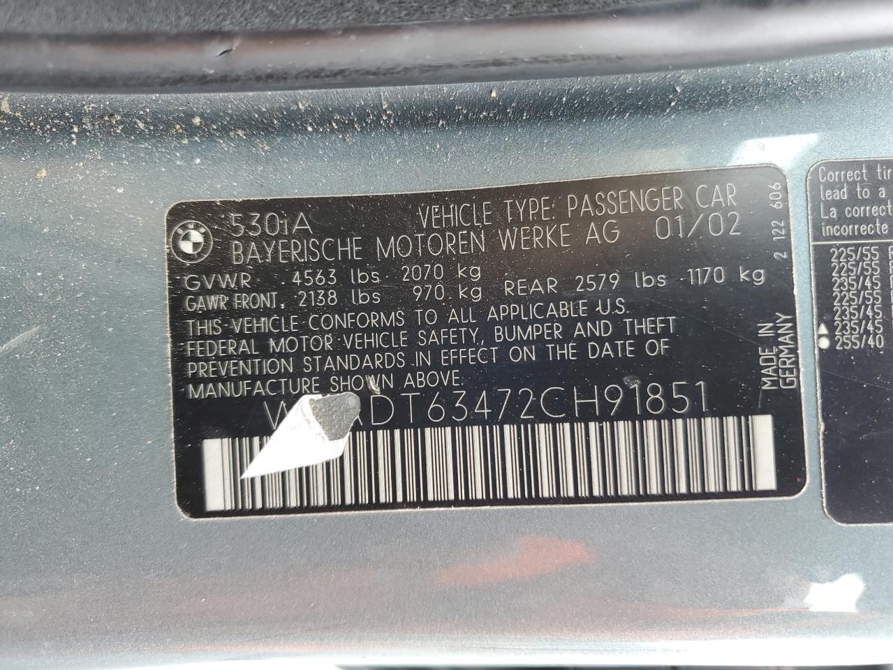 2002 Bmw 530 I Automatic Green vin: WBADT63472CH91851
