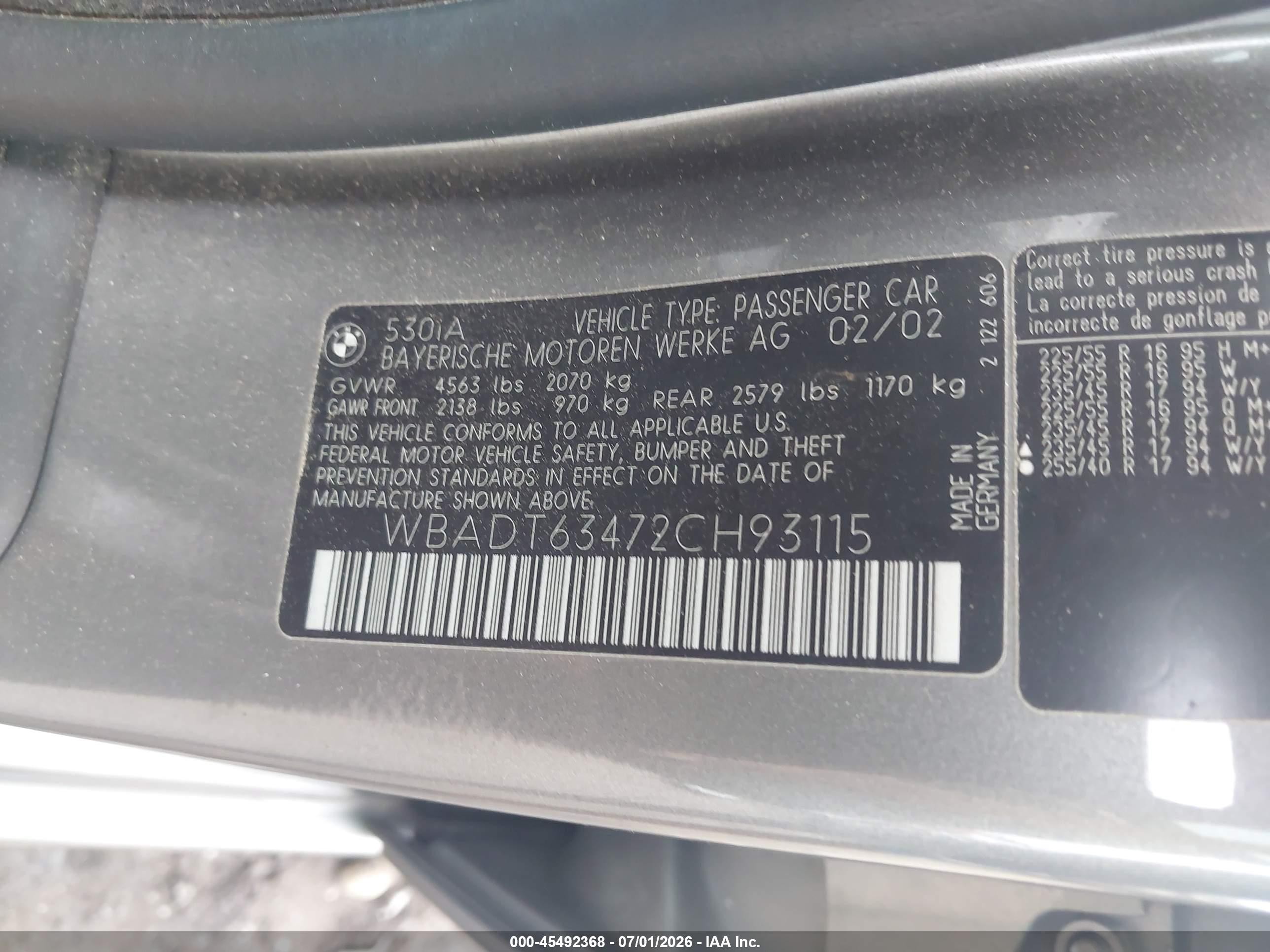 2002 Bmw 5 Series 530ia Gray vin: WBADT63472CH93115