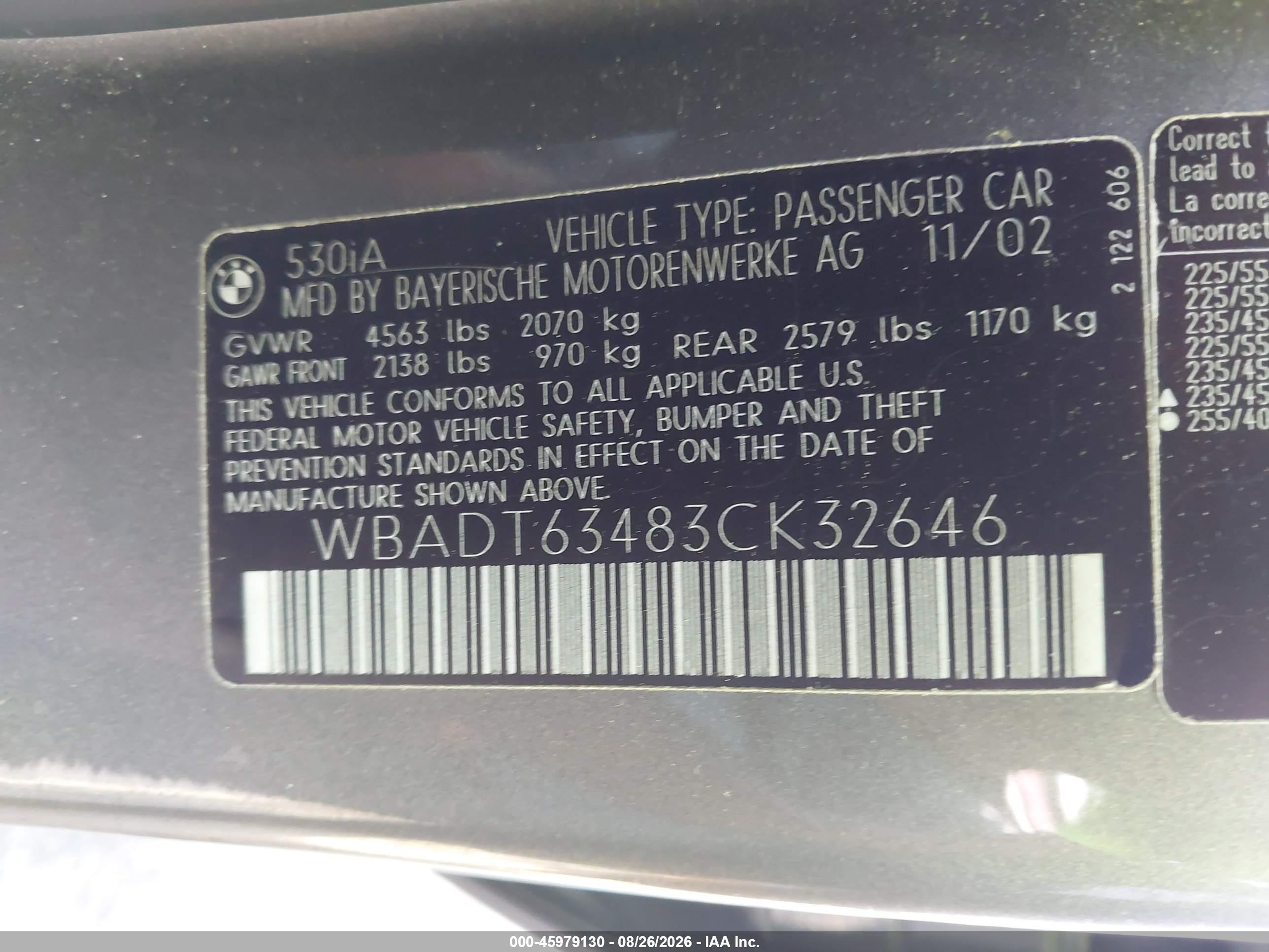 2003 Bmw 530ia   Gray vin: WBADT63483CK32646