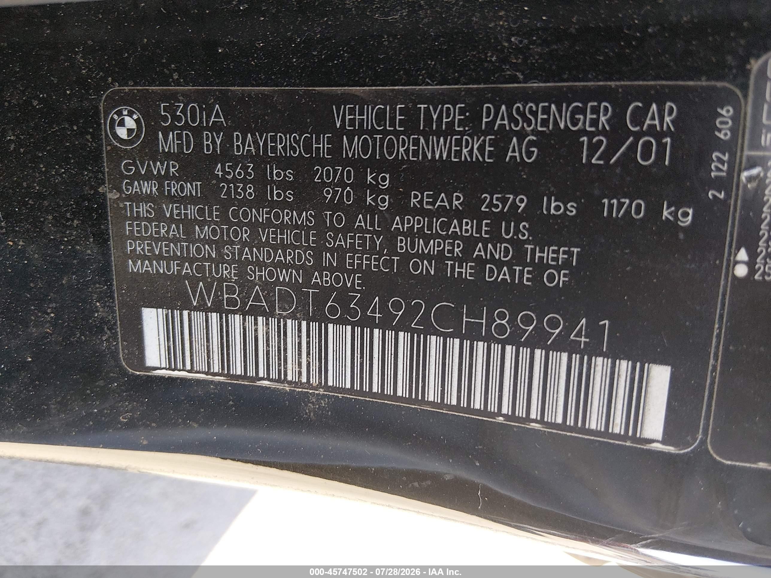 2002 Bmw 530ia   Черный vin: WBADT63492CH89941