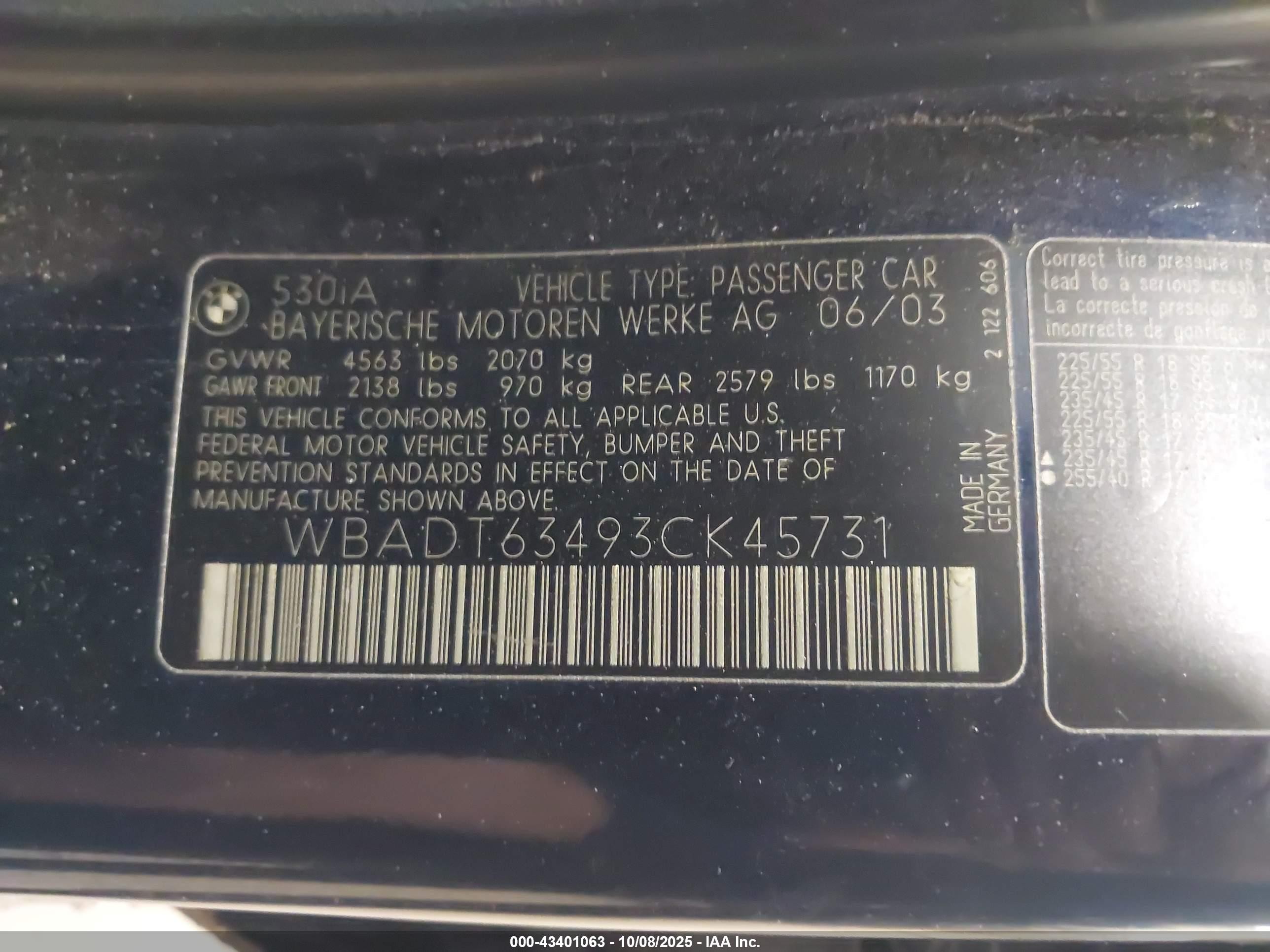 2003 Bmw 530ia   Dark Blue vin: WBADT63493CK45731