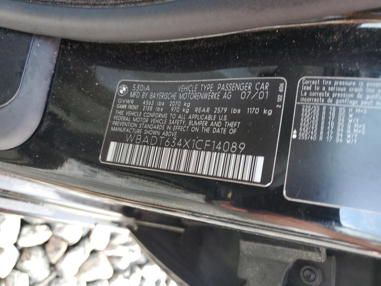 2001 Bmw 530 I Automatic Black vin: WBADT634X1CF14089