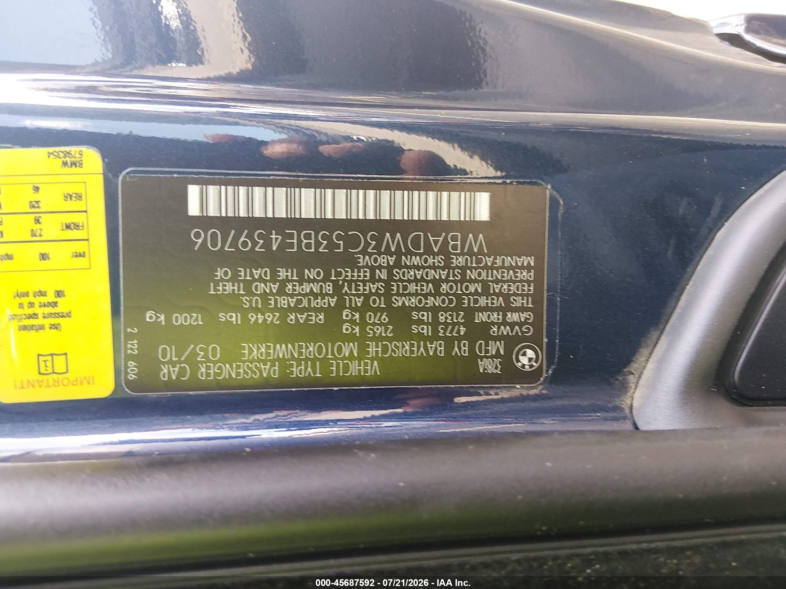 2011 Bmw 328i   Blue vin: WBADW3C53BE439706