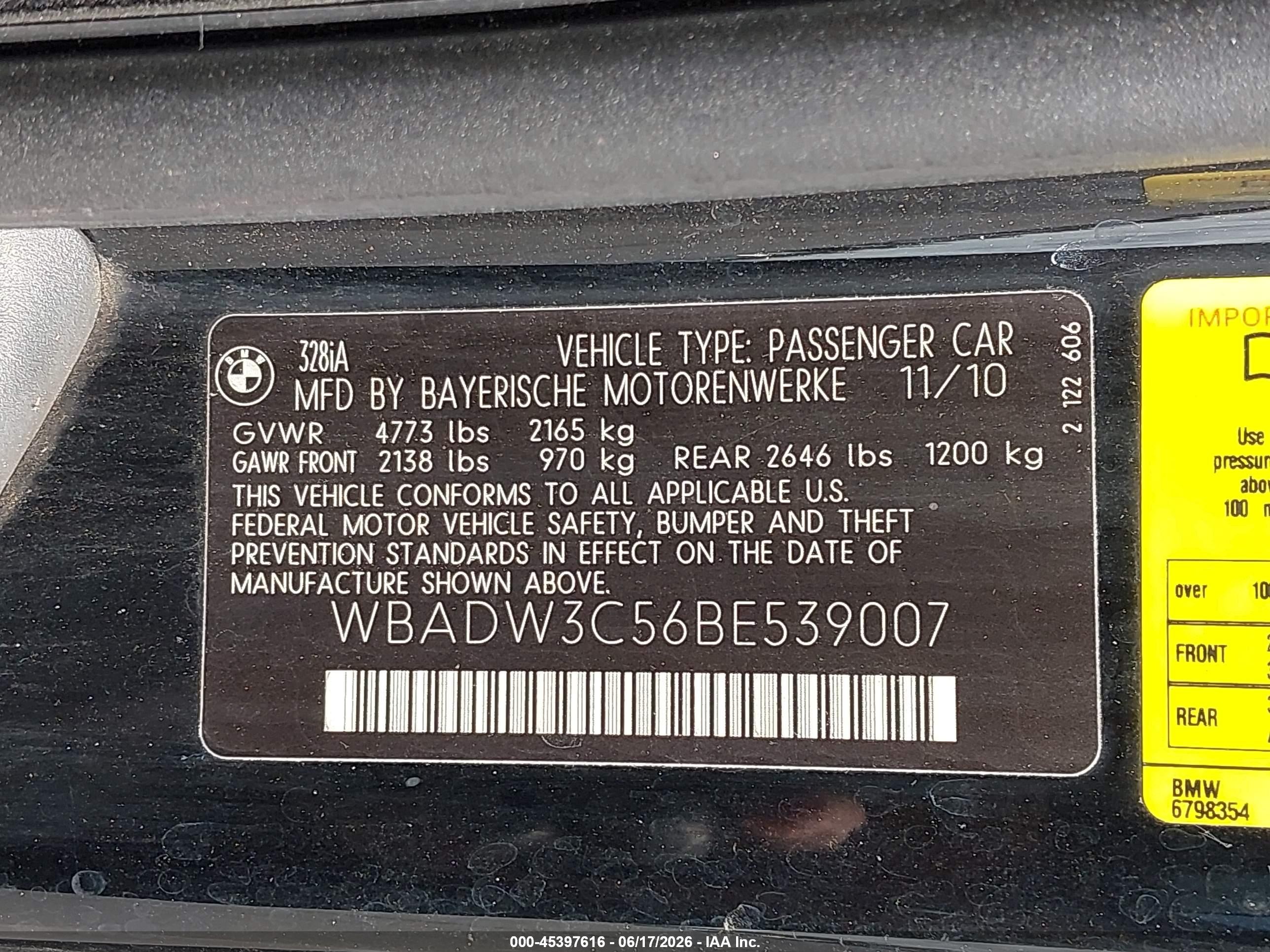 2011 Bmw 328i Black vin: WBADW3C56BE539007