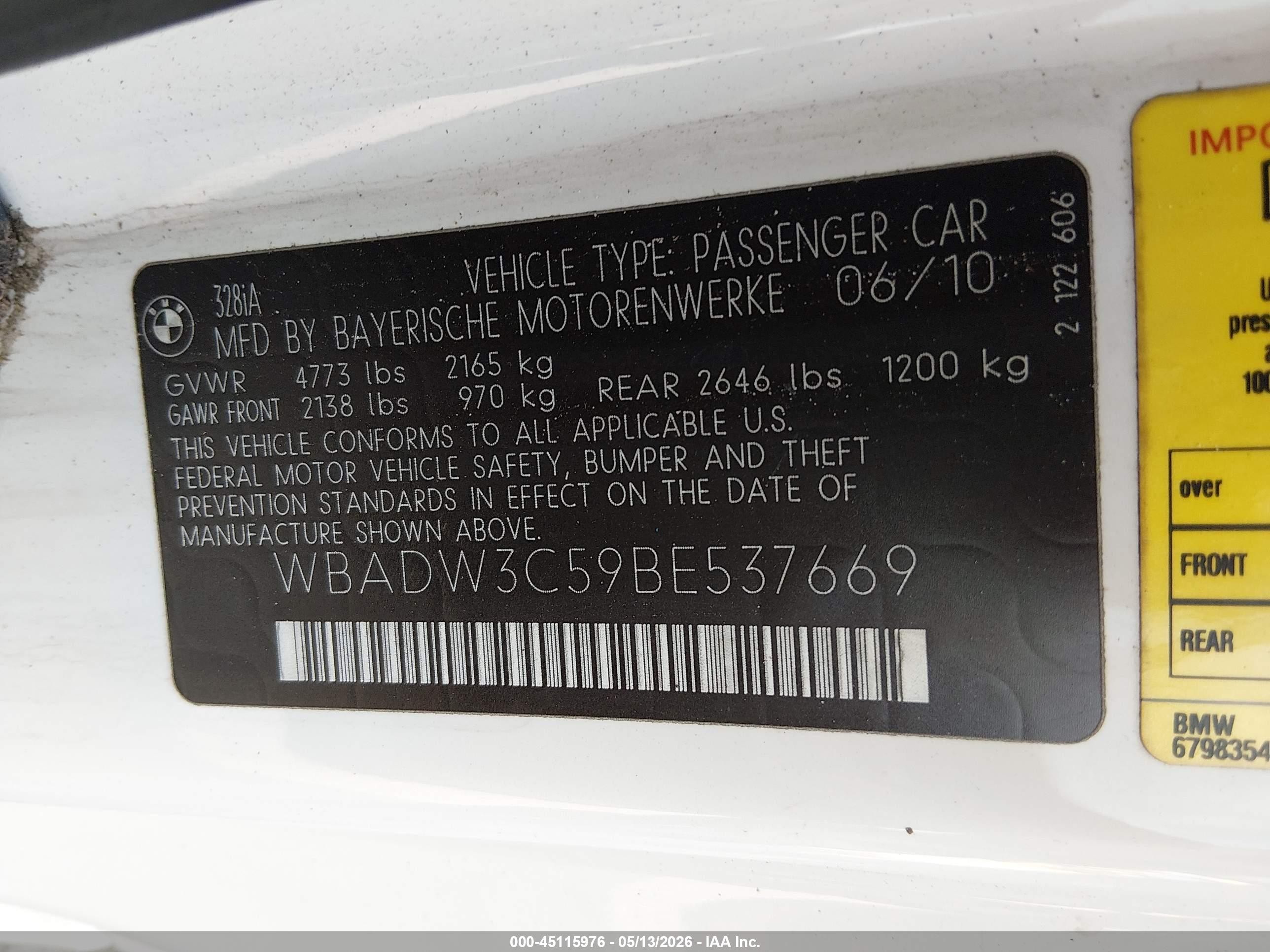 2011 Bmw 328i   White vin: WBADW3C59BE537669