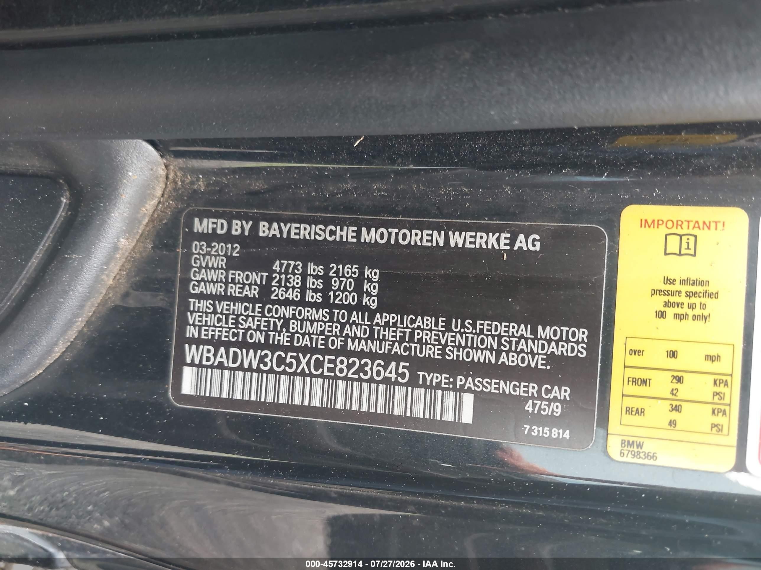 2012 Bmw 328i   Black vin: WBADW3C5XCE823645