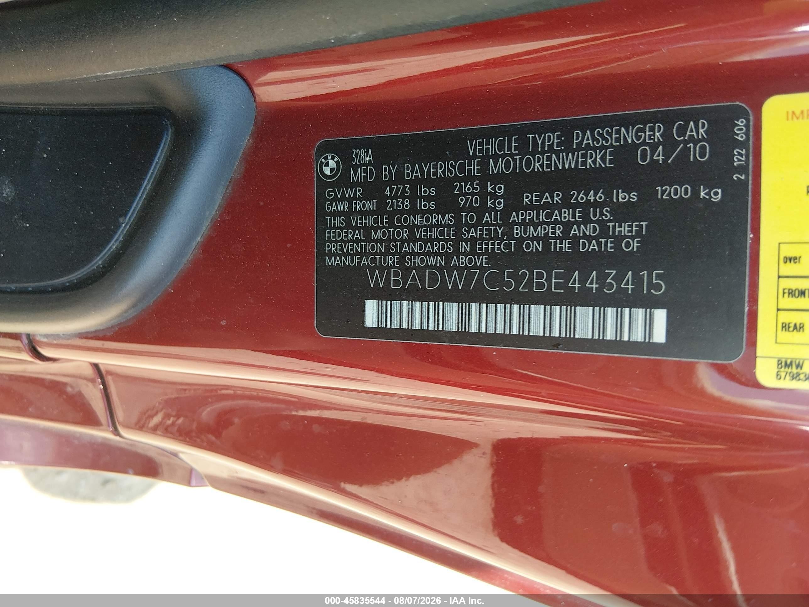 2011 Bmw 328i   Maroon vin: WBADW7C52BE443415
