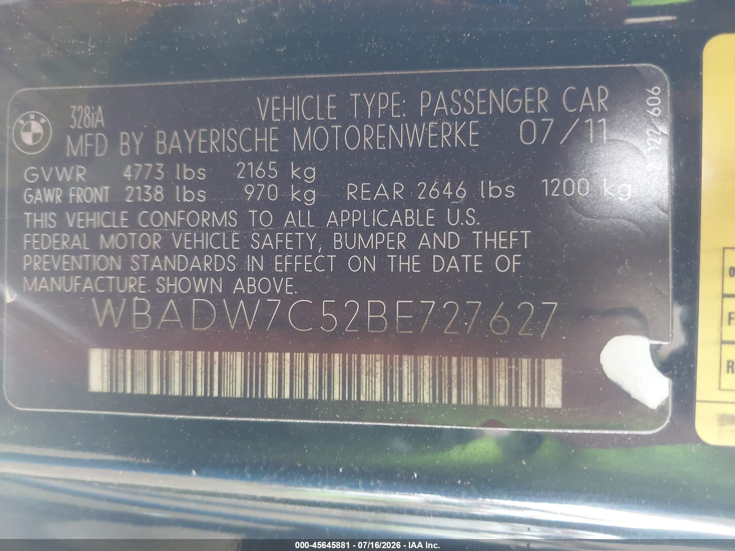 2011 Bmw 328i   Black vin: WBADW7C52BE727627