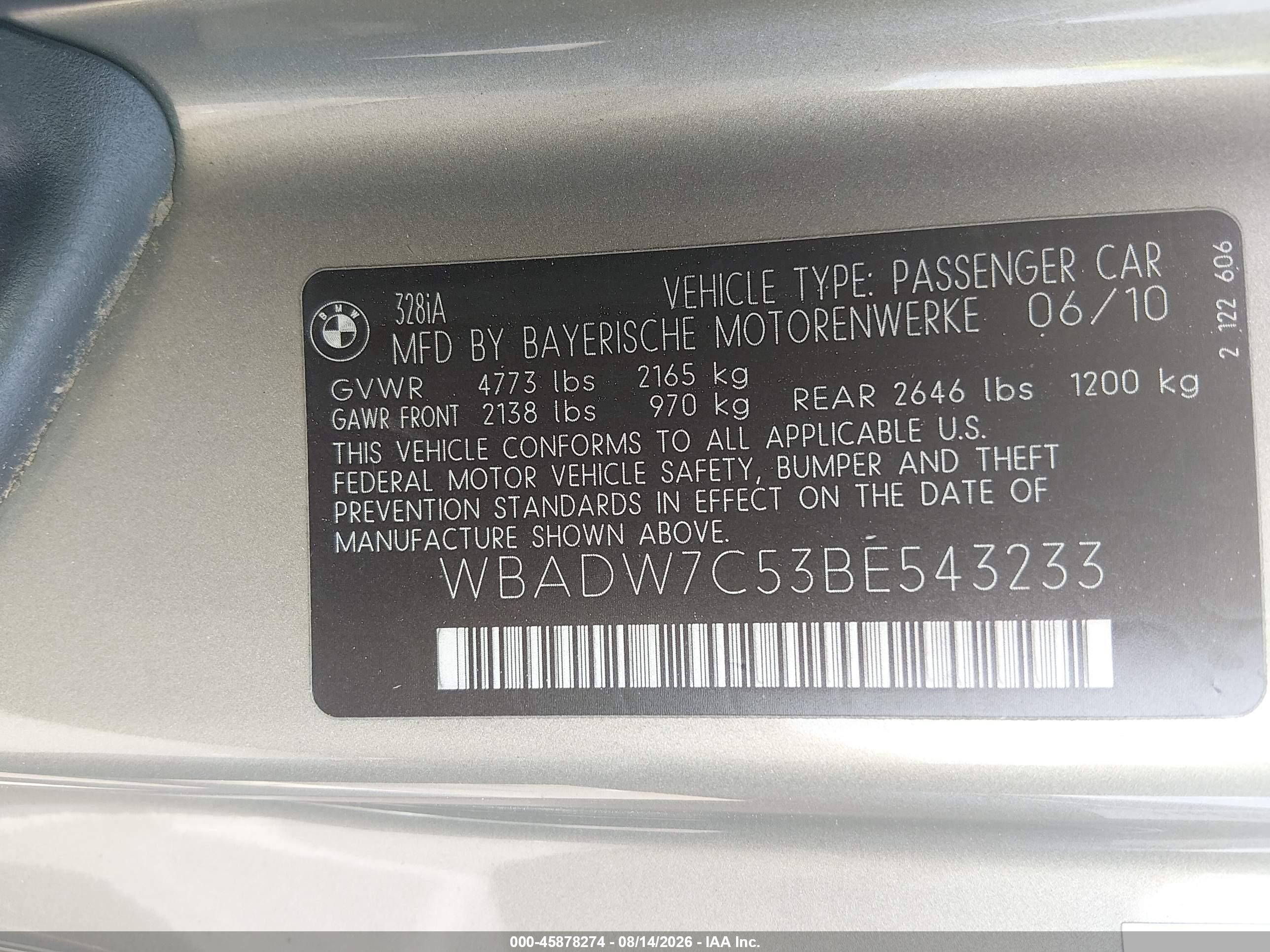 2011 Bmw 328i   Beige vin: WBADW7C53BE543233