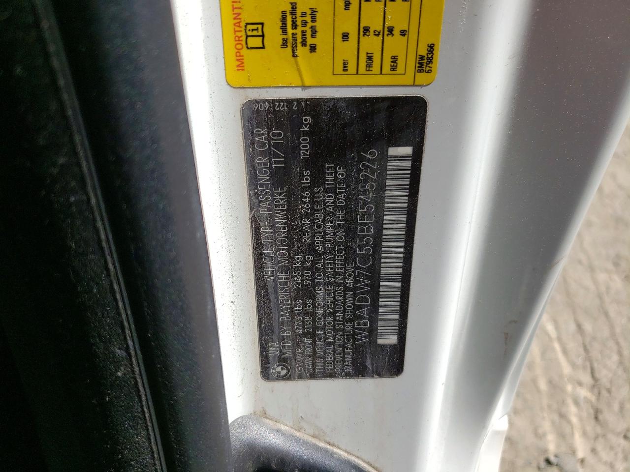 2011 Bmw 328 I Sulev White vin: WBADW7C55BE545226