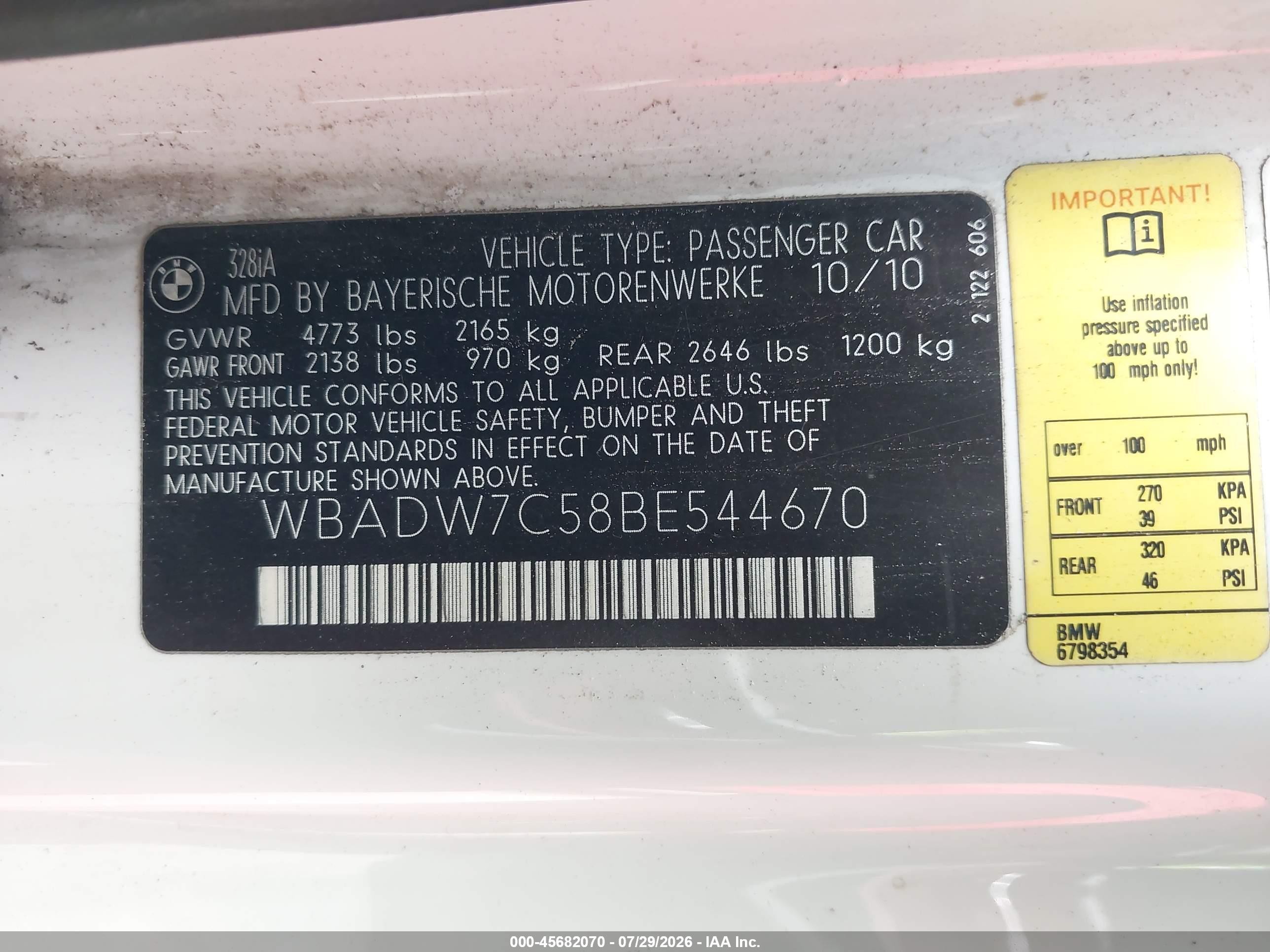 2011 Bmw 328i White vin: WBADW7C58BE544670