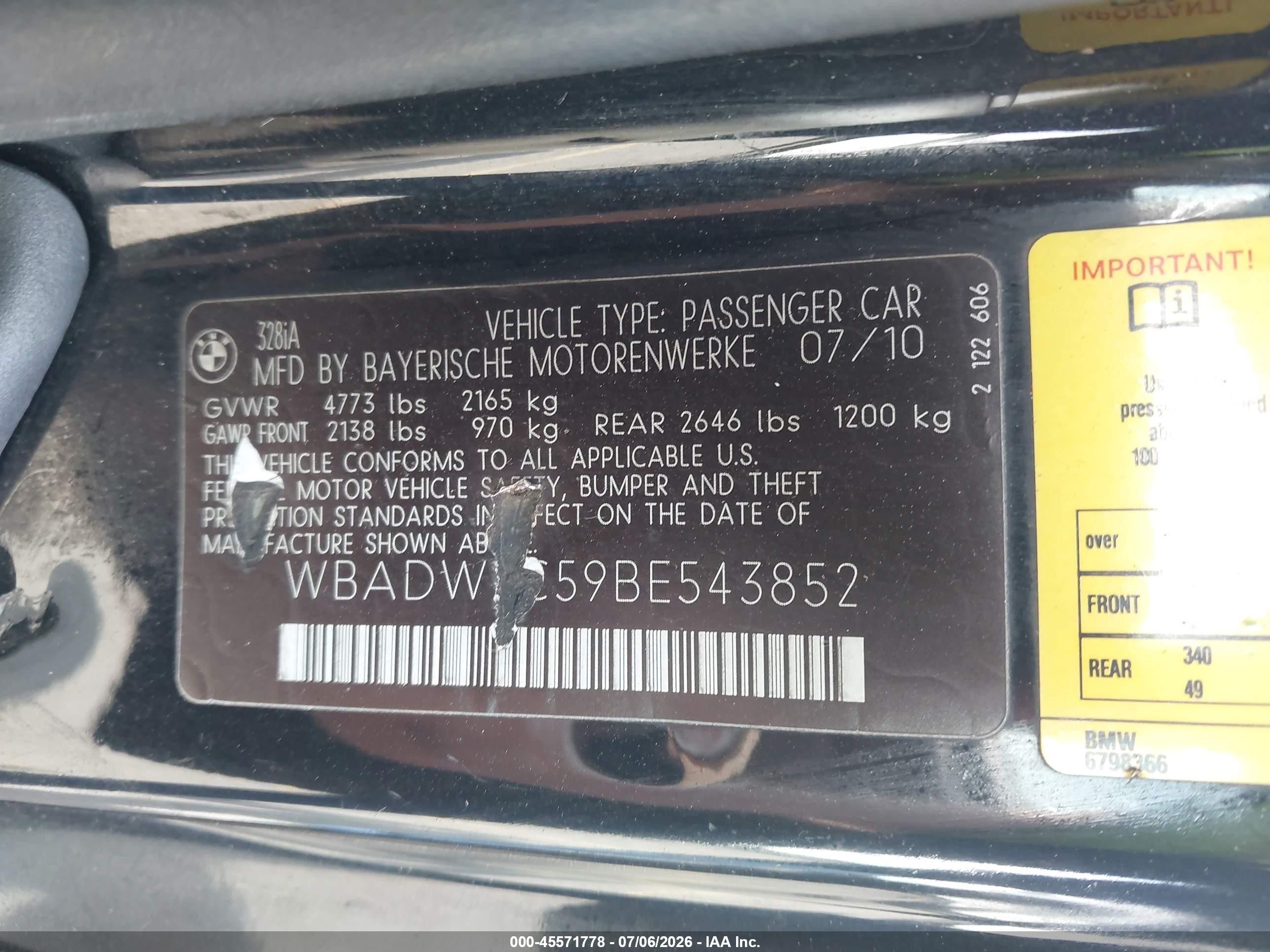 2011 Bmw 328i   Black vin: WBADW7C59BE543852
