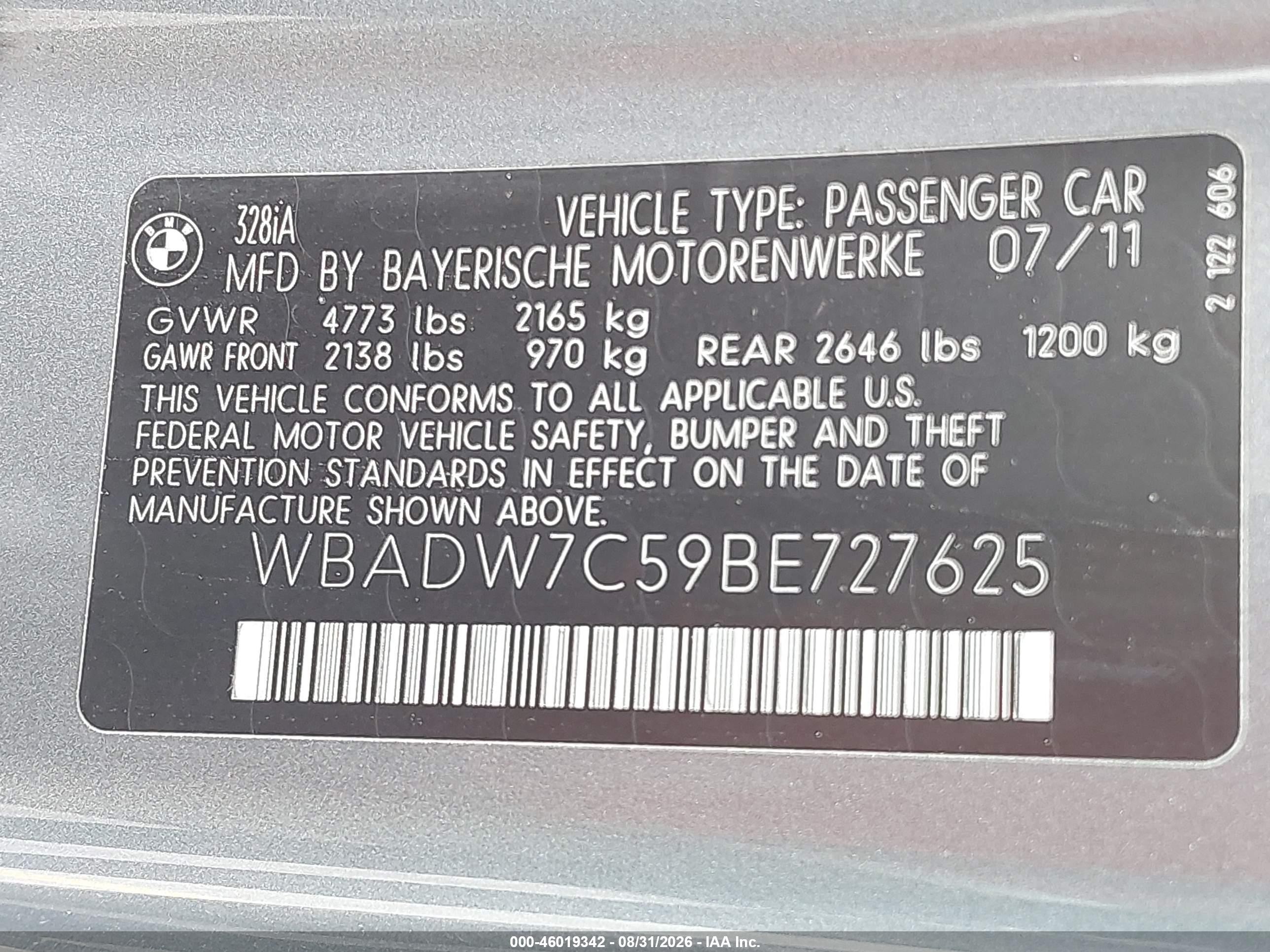 2011 Bmw 328i   Gray vin: WBADW7C59BE727625