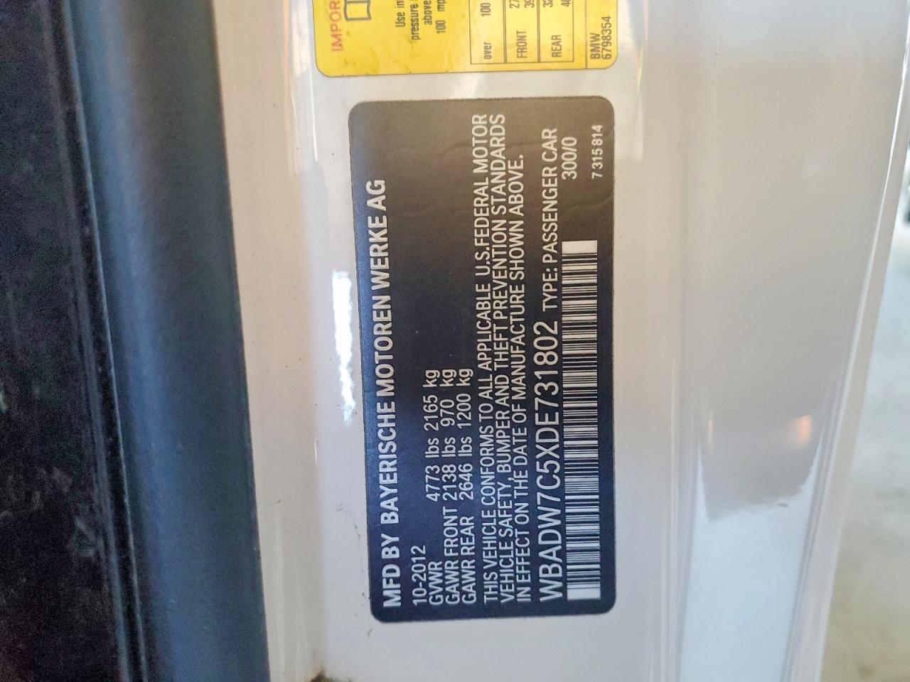2013 Bmw 328 I Sulev White vin: WBADW7C5XDE731802