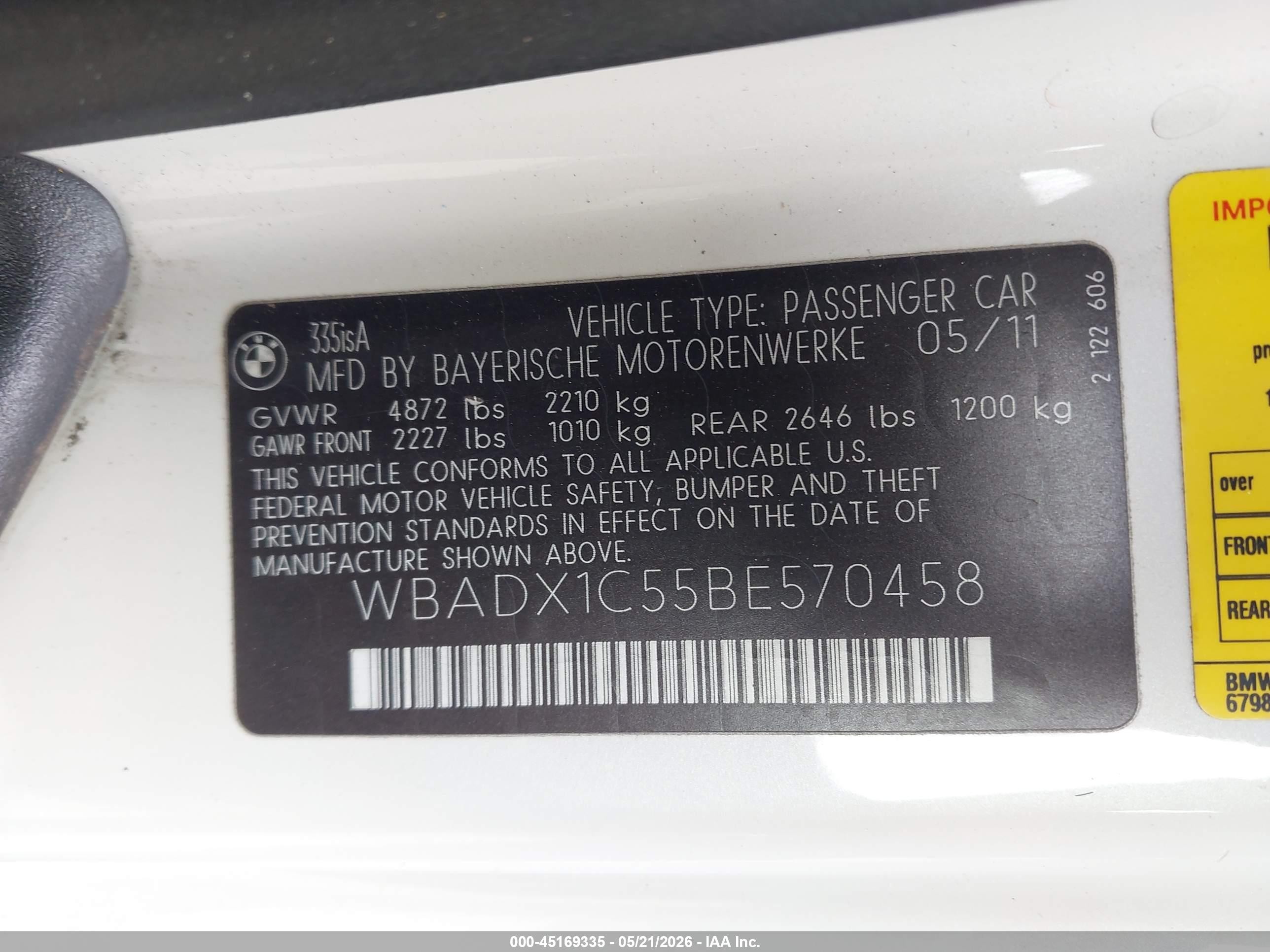 2011 Bmw 335is   White vin: WBADX1C55BE570458
