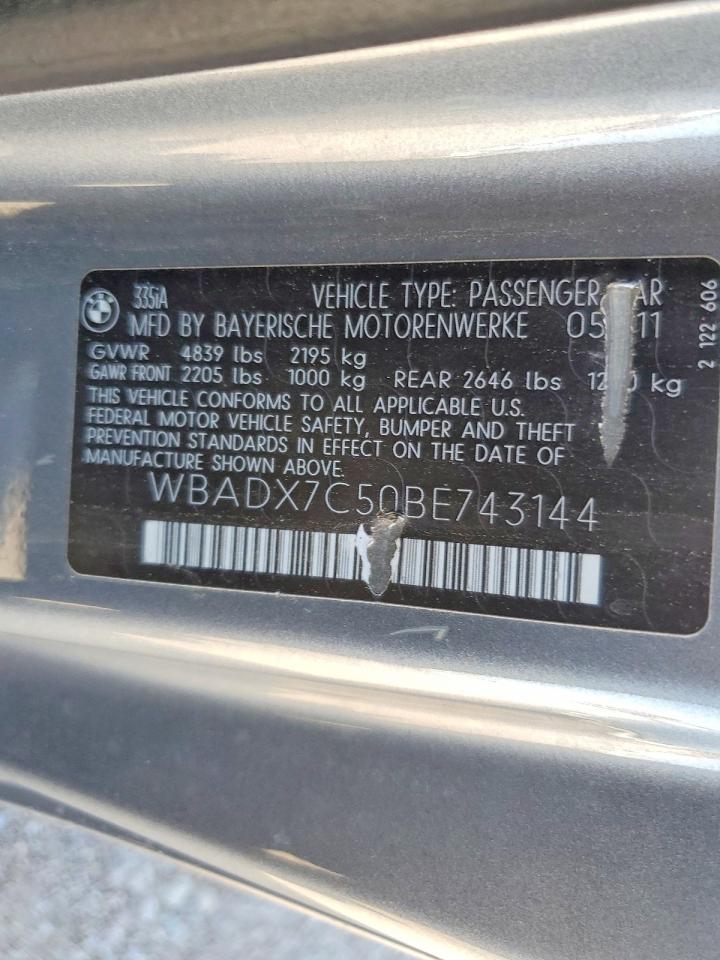 2011 Bmw 335 I Gray vin: WBADX7C50BE743144