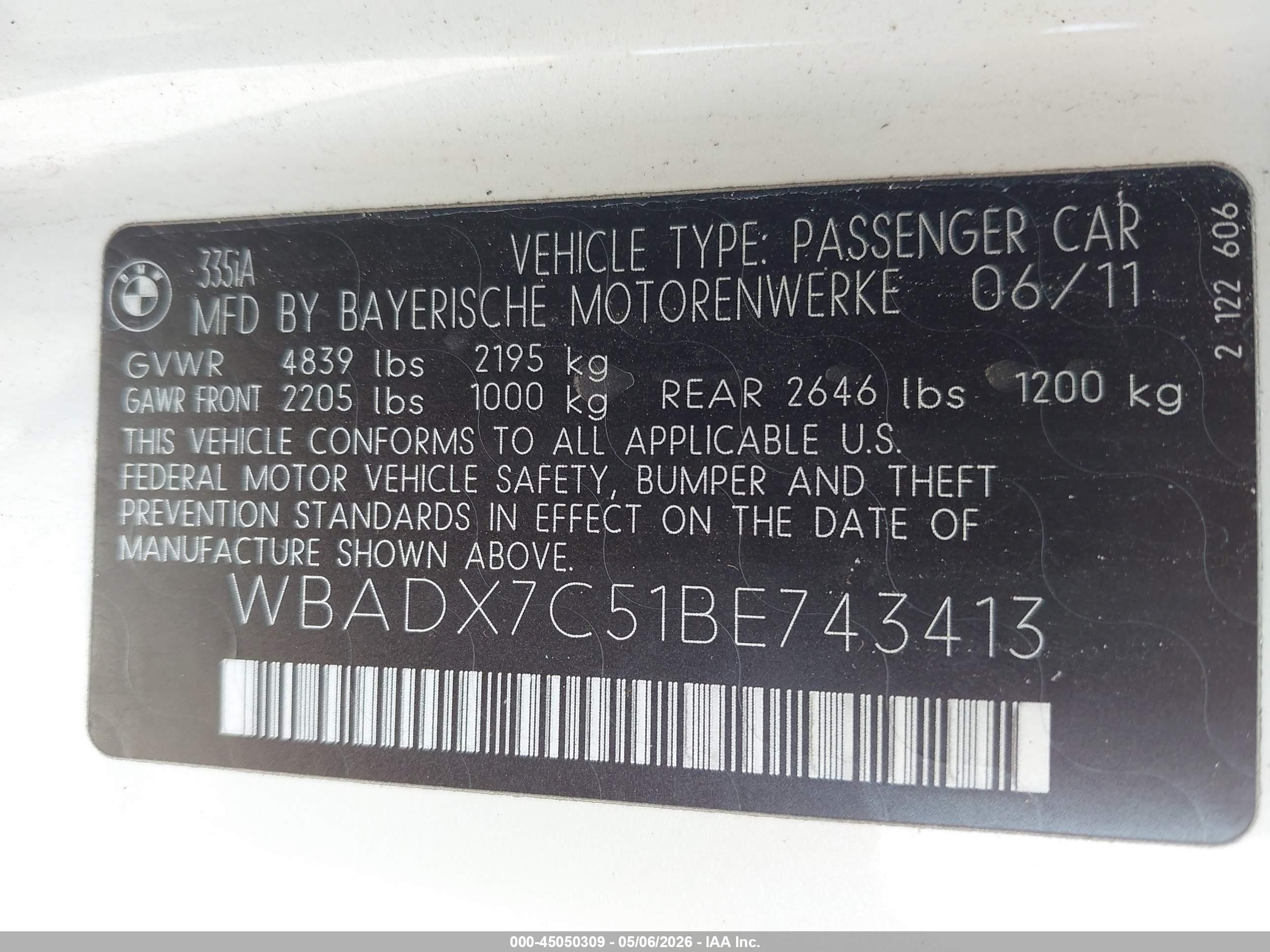 2011 Bmw 335i White vin: WBADX7C51BE743413
