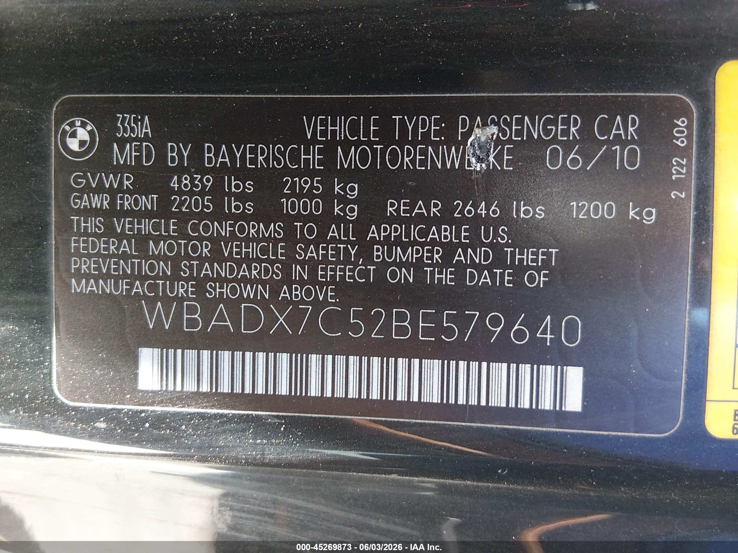 2011 Bmw 335i   Black vin: WBADX7C52BE579640