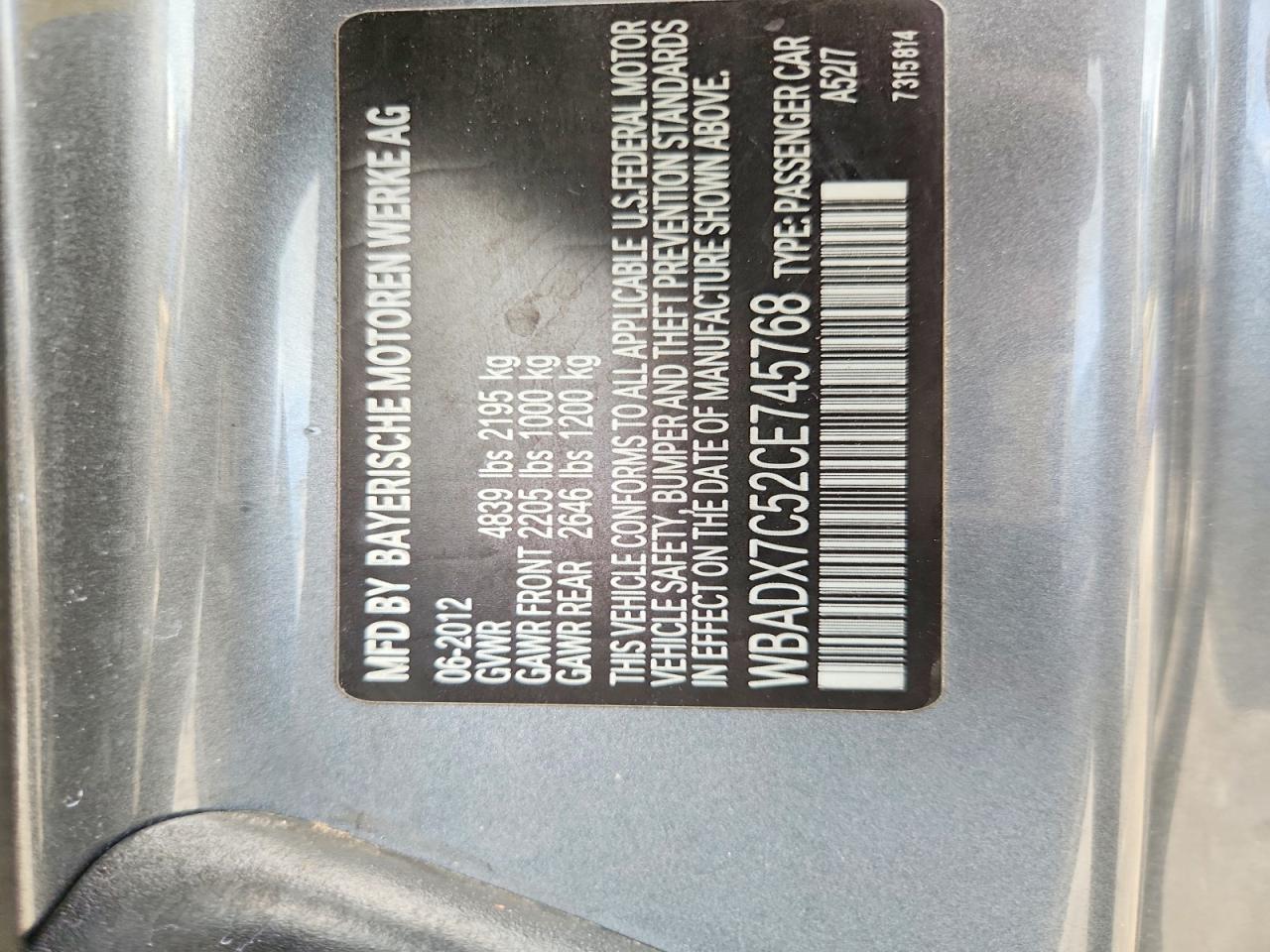 2012 Bmw 335 I Gray vin: WBADX7C52CE745768
