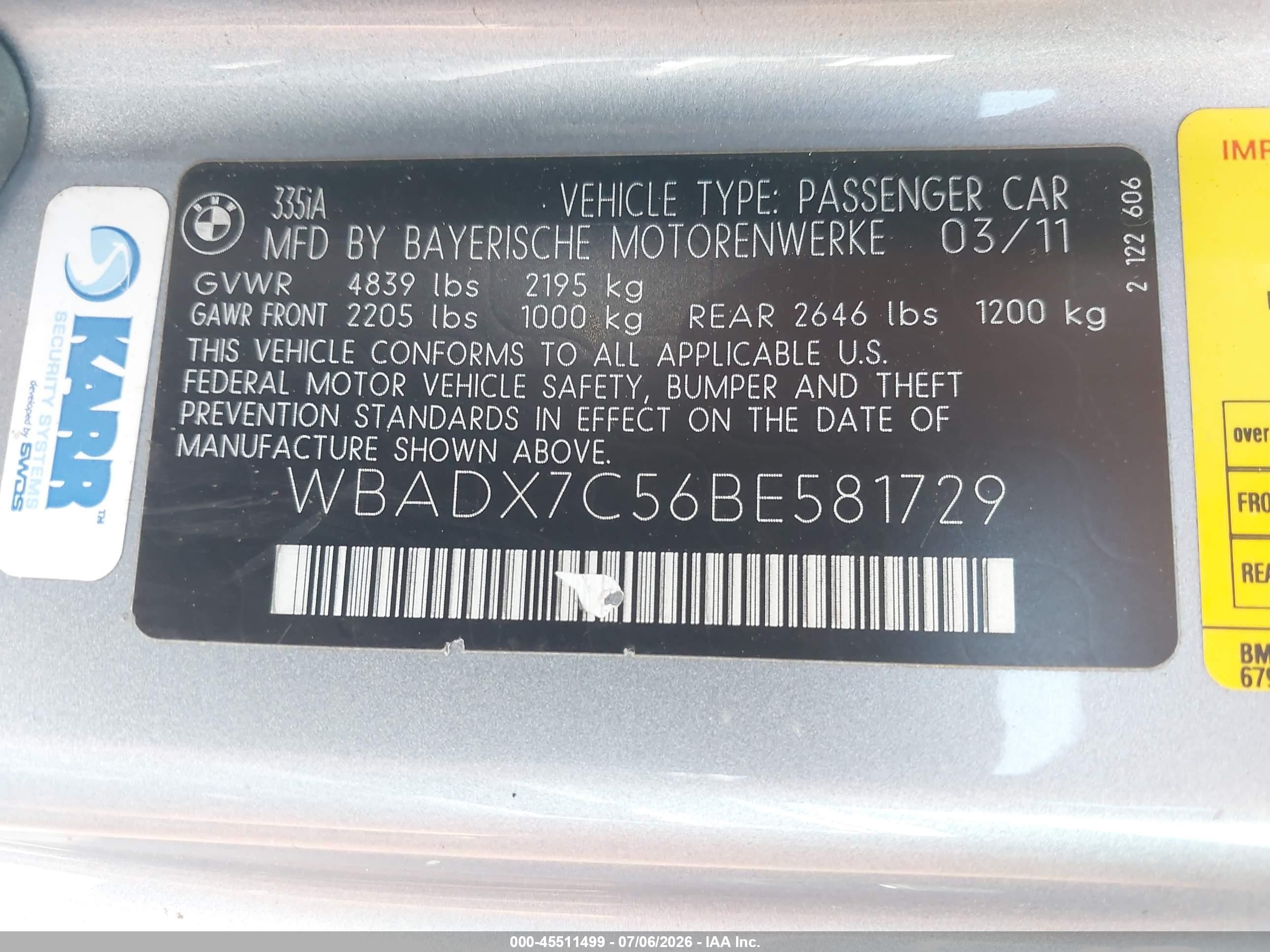 2011 Bmw 335i   Light Blue vin: WBADX7C56BE581729