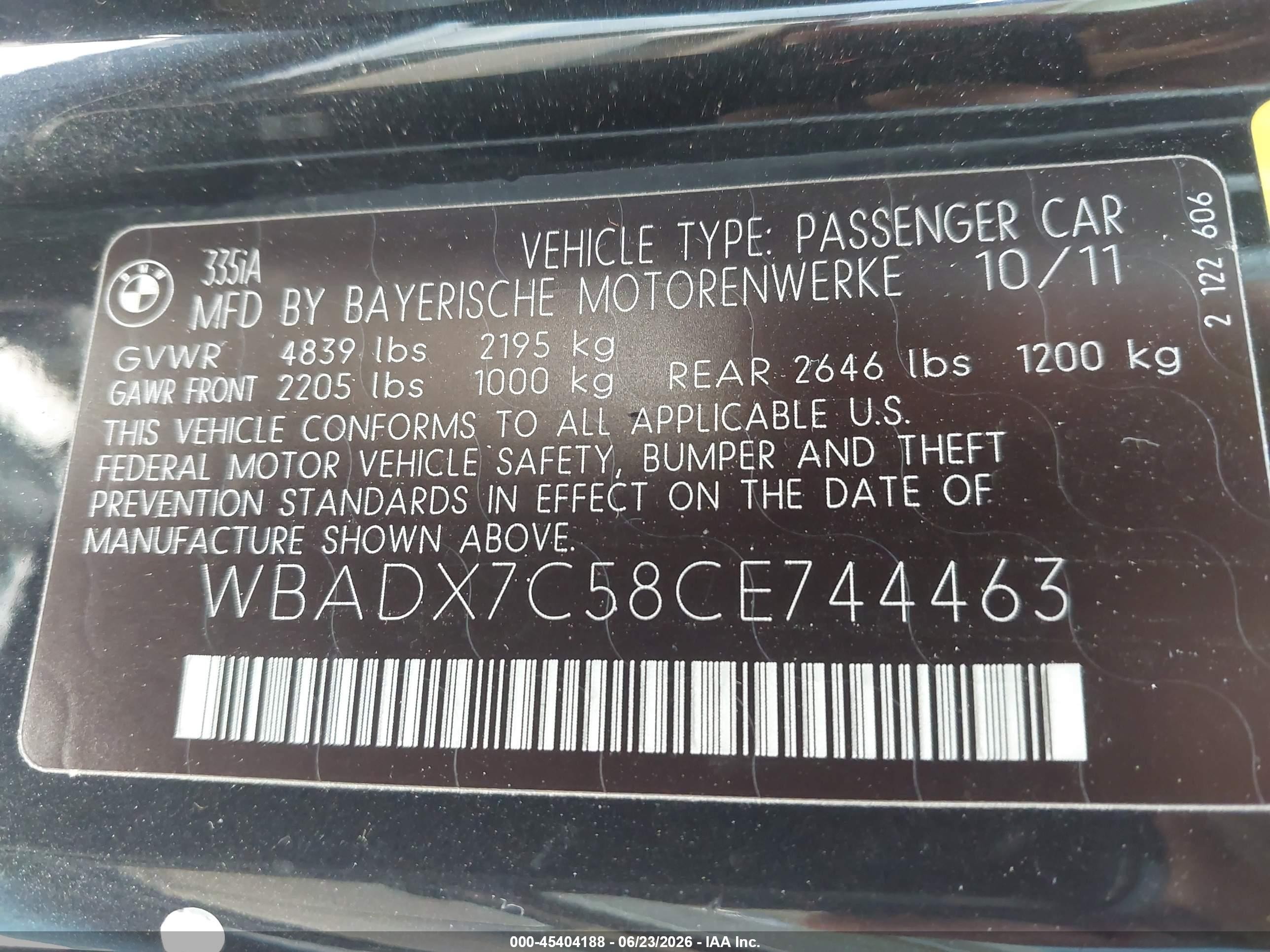 2012 Bmw 335i   Black vin: WBADX7C58CE744463