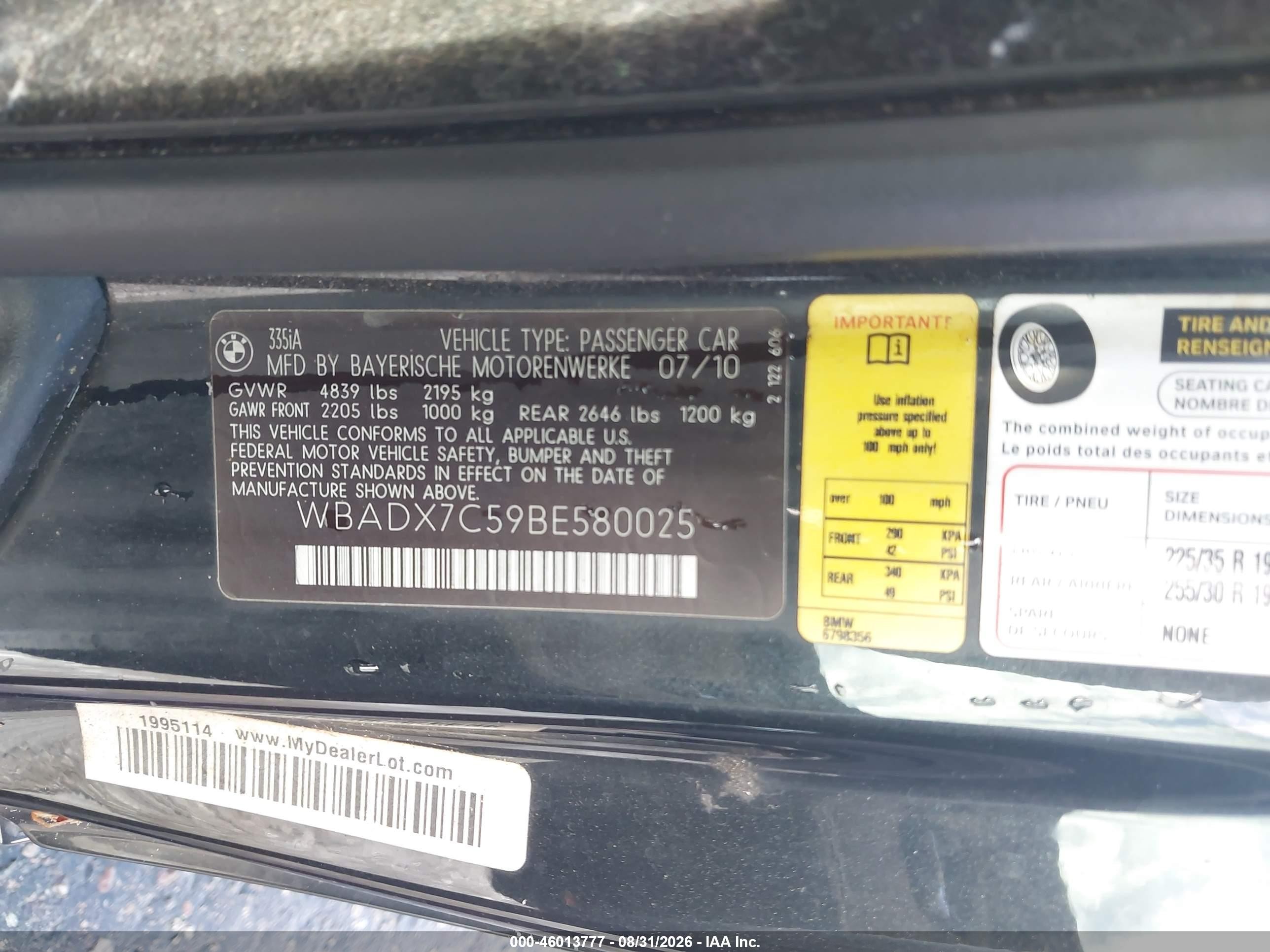 2011 Bmw 335i   Black vin: WBADX7C59BE580025