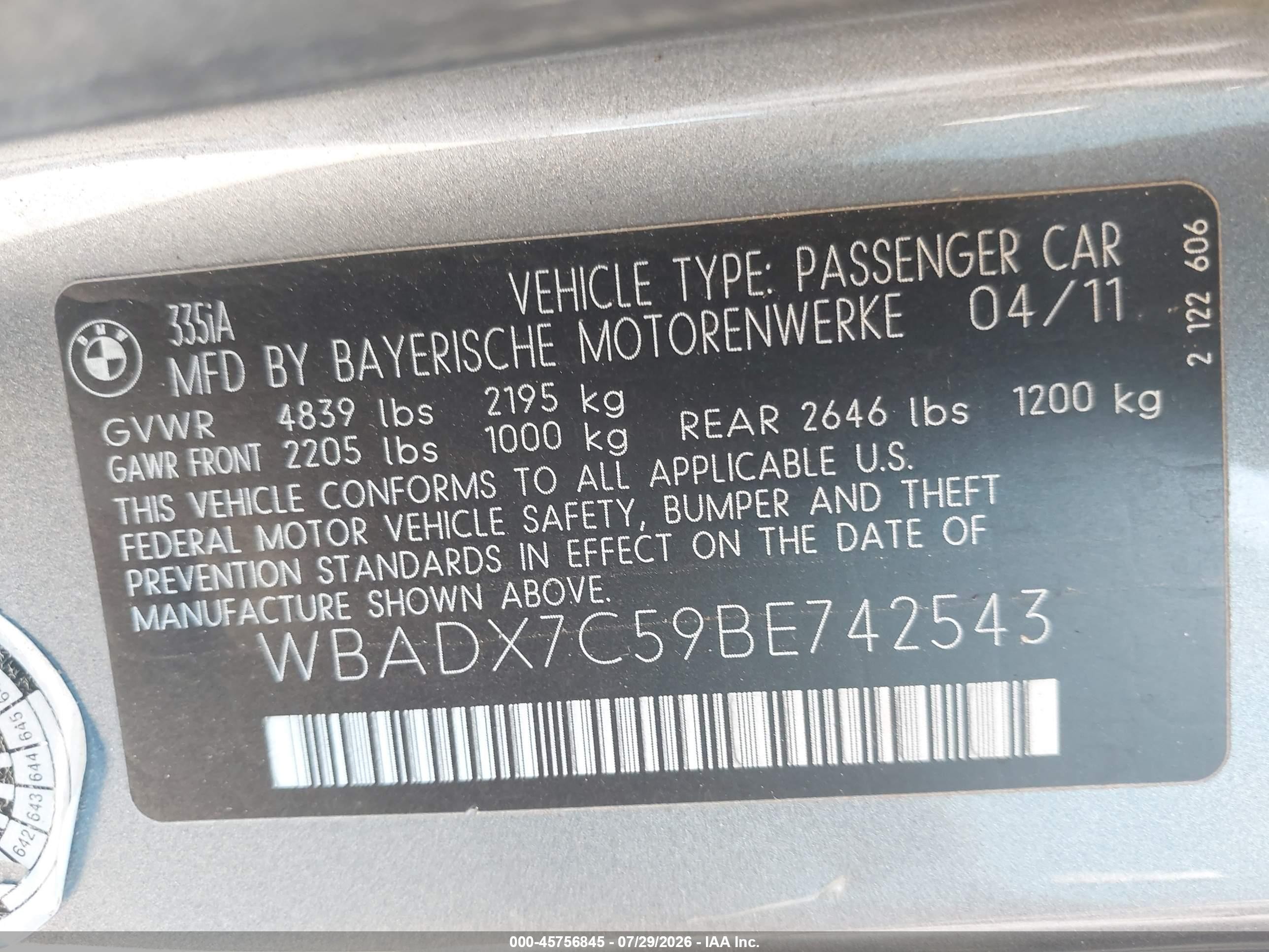 2011 Bmw 335i   Gray vin: WBADX7C59BE742543