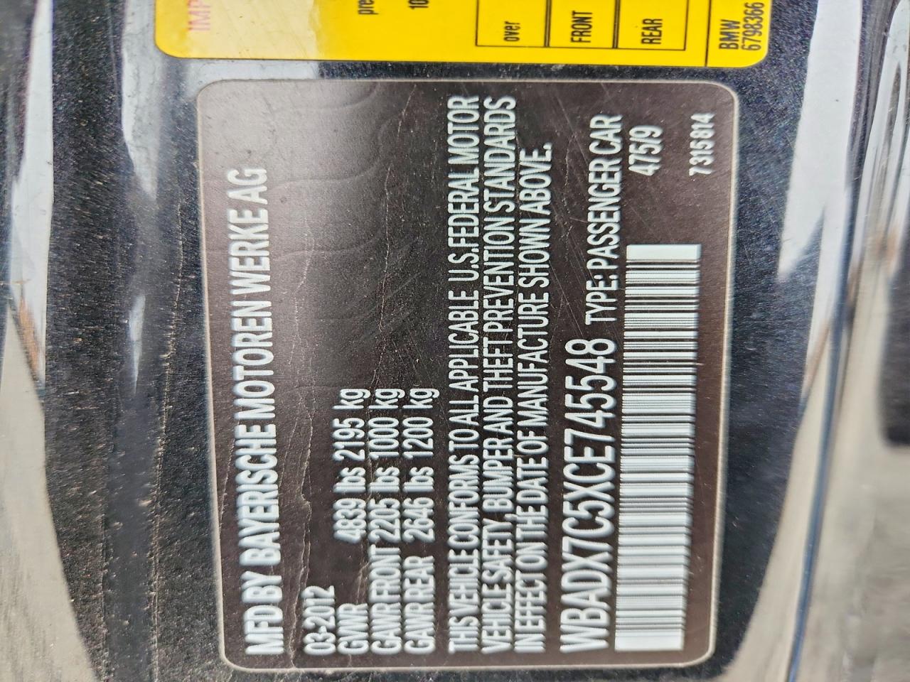 2012 Bmw 335 I Black vin: WBADX7C5XCE745548