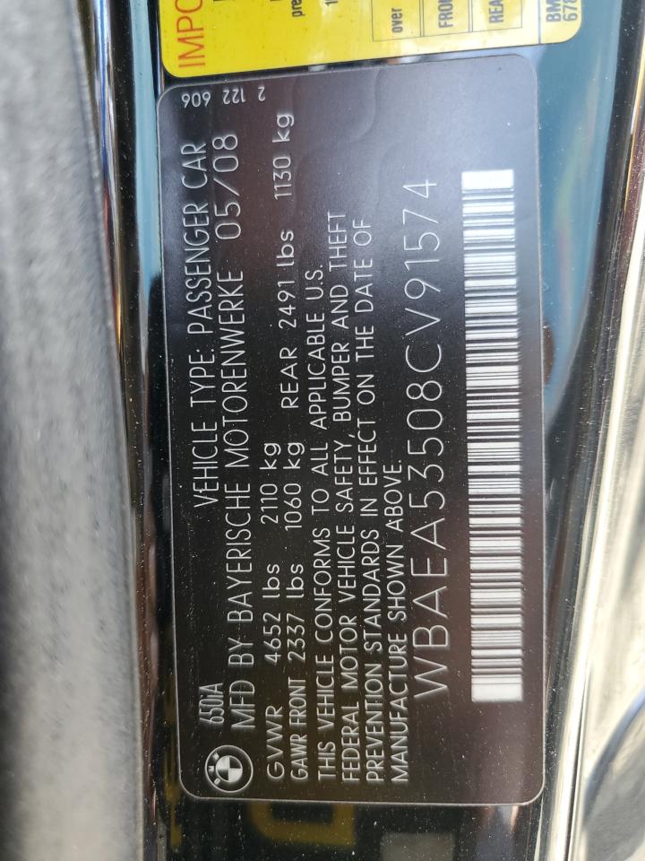 2008 Bmw 650 I Black vin: WBAEA53508CV91574