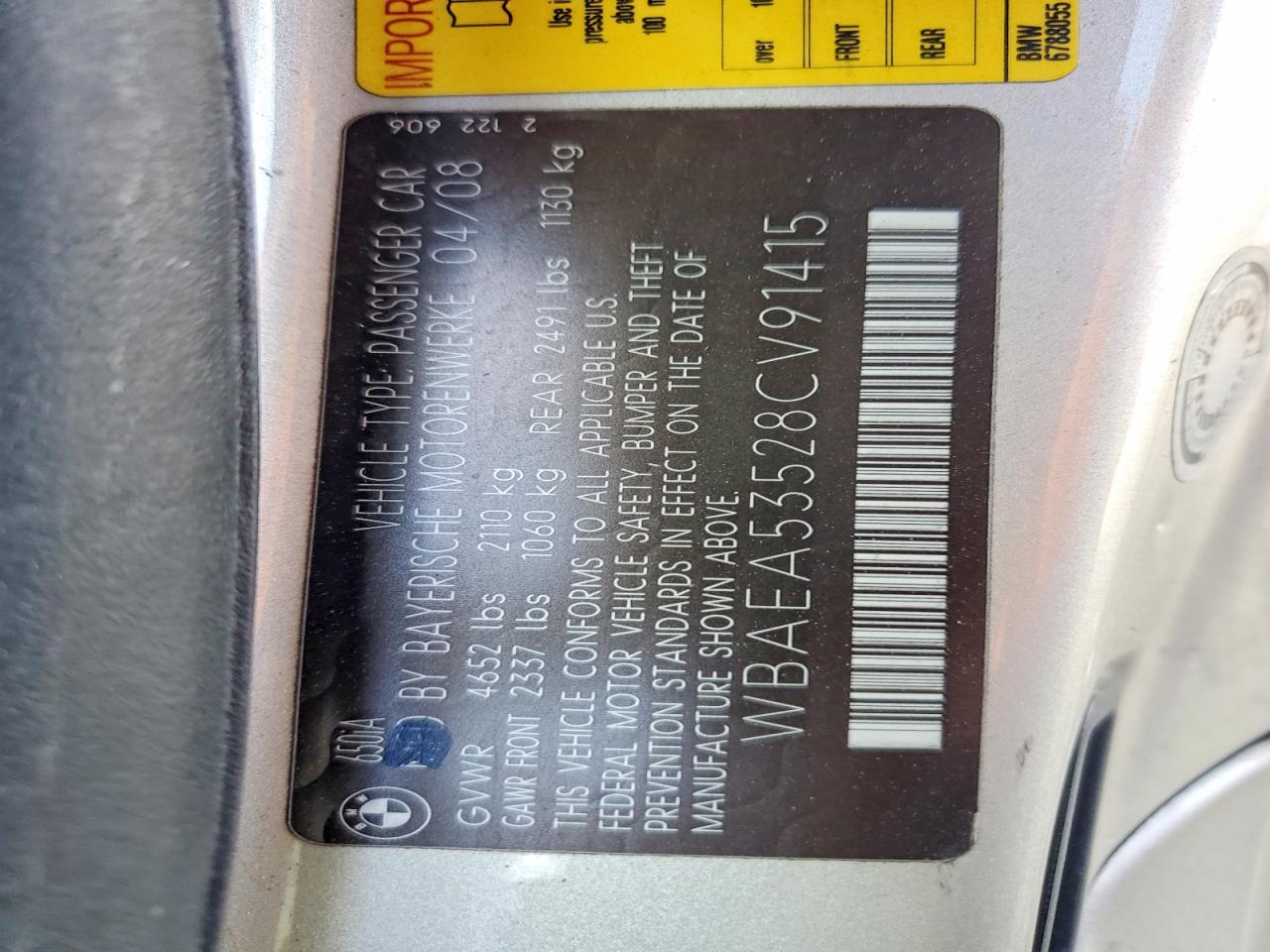 2008 Bmw 650 I Желто-коричневый vin: WBAEA53528CV91415