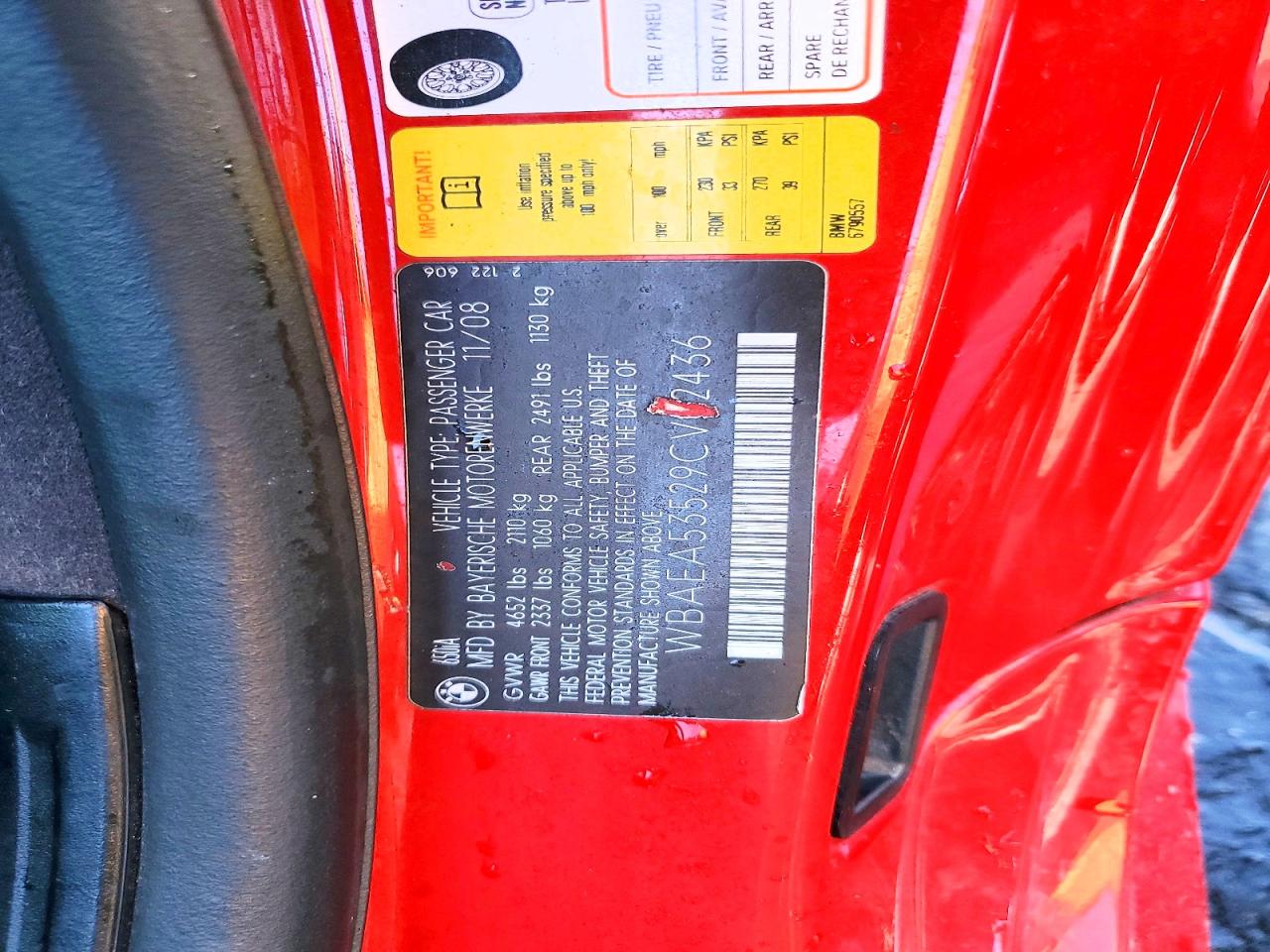 2009 Bmw 650 I Red vin: WBAEA53529CV92436