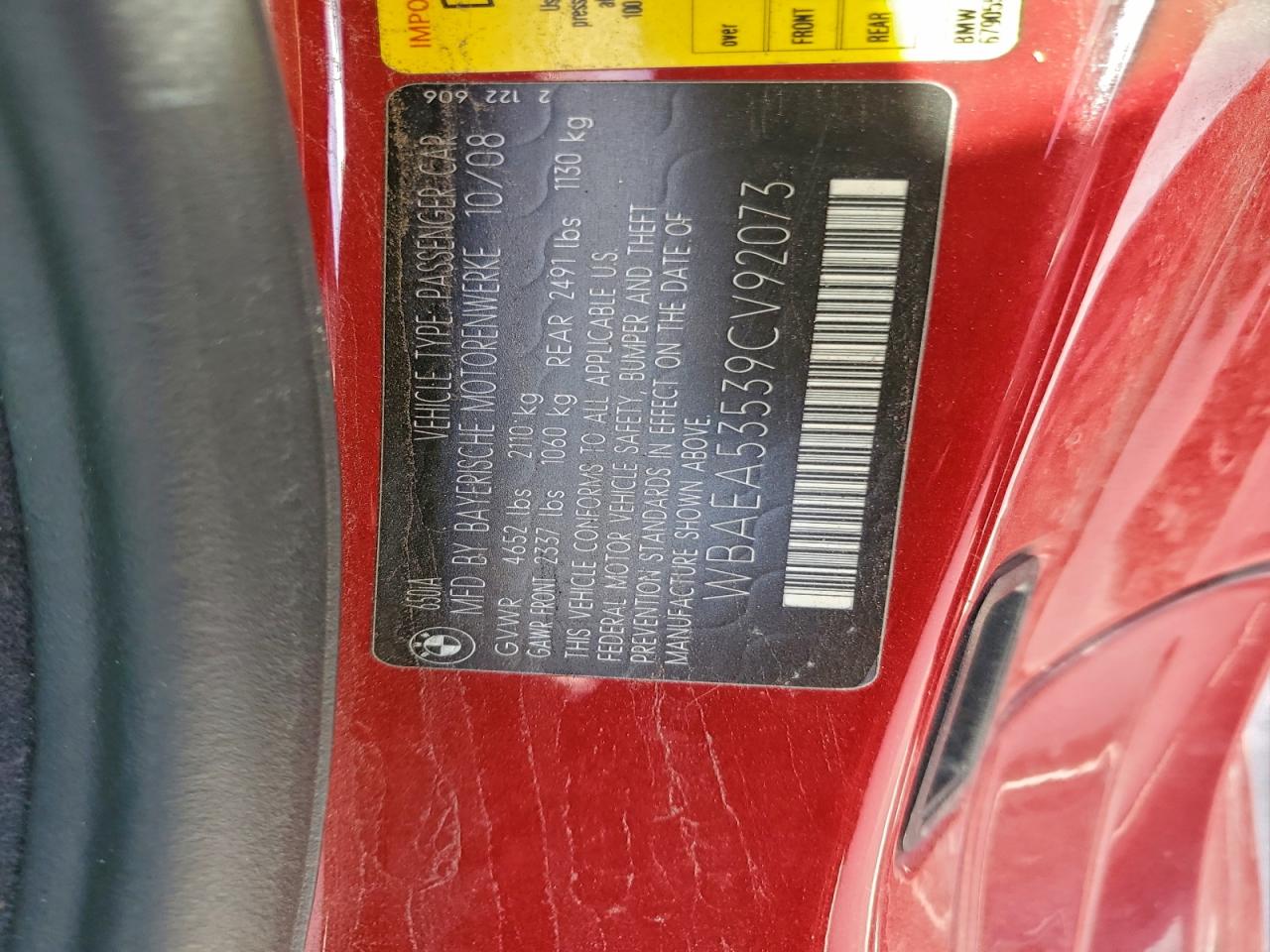 2009 Bmw 650 I Red vin: WBAEA53539CV92073