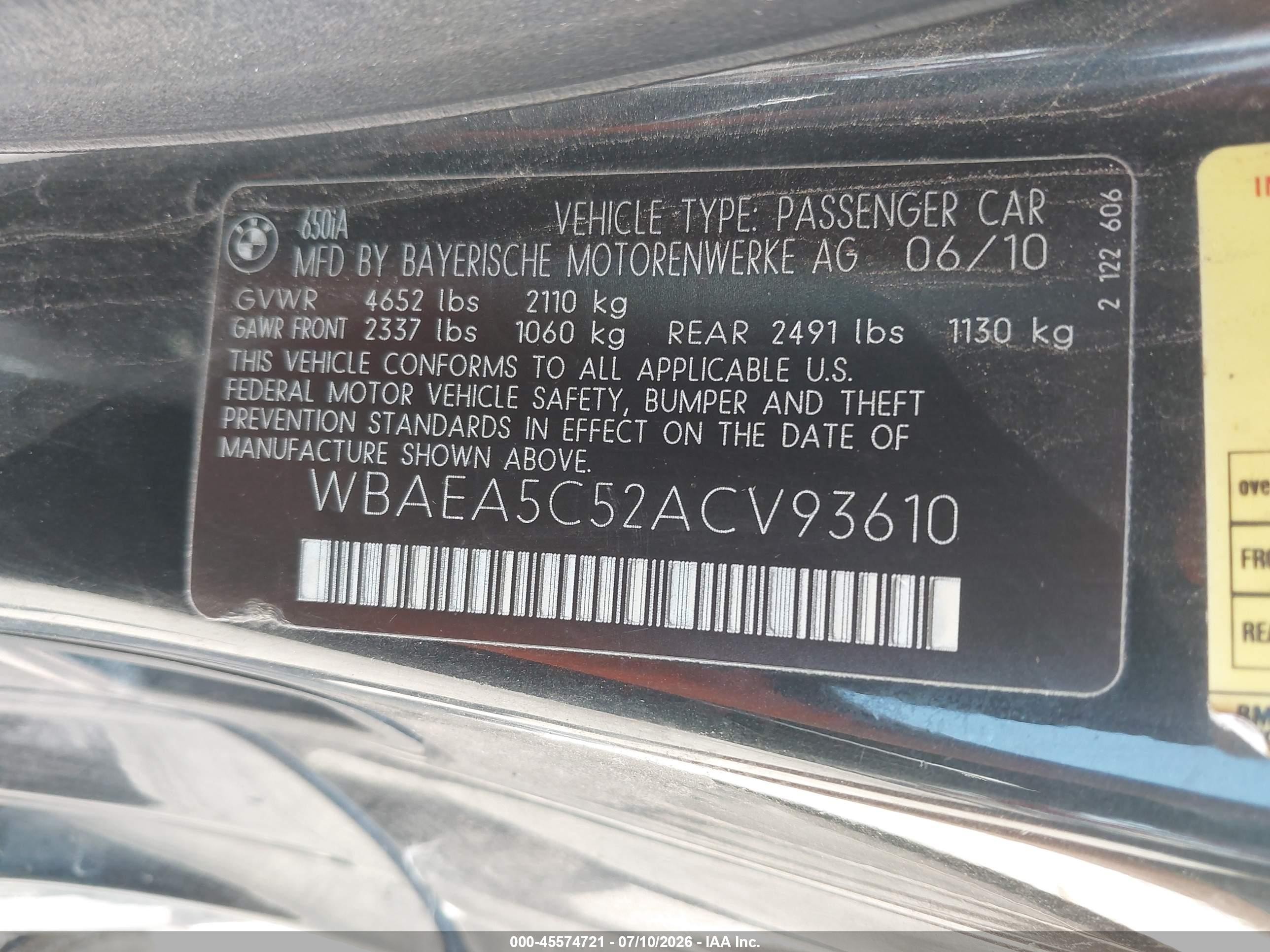 2010 Bmw 650i   Черный vin: WBAEA5C52ACV93610