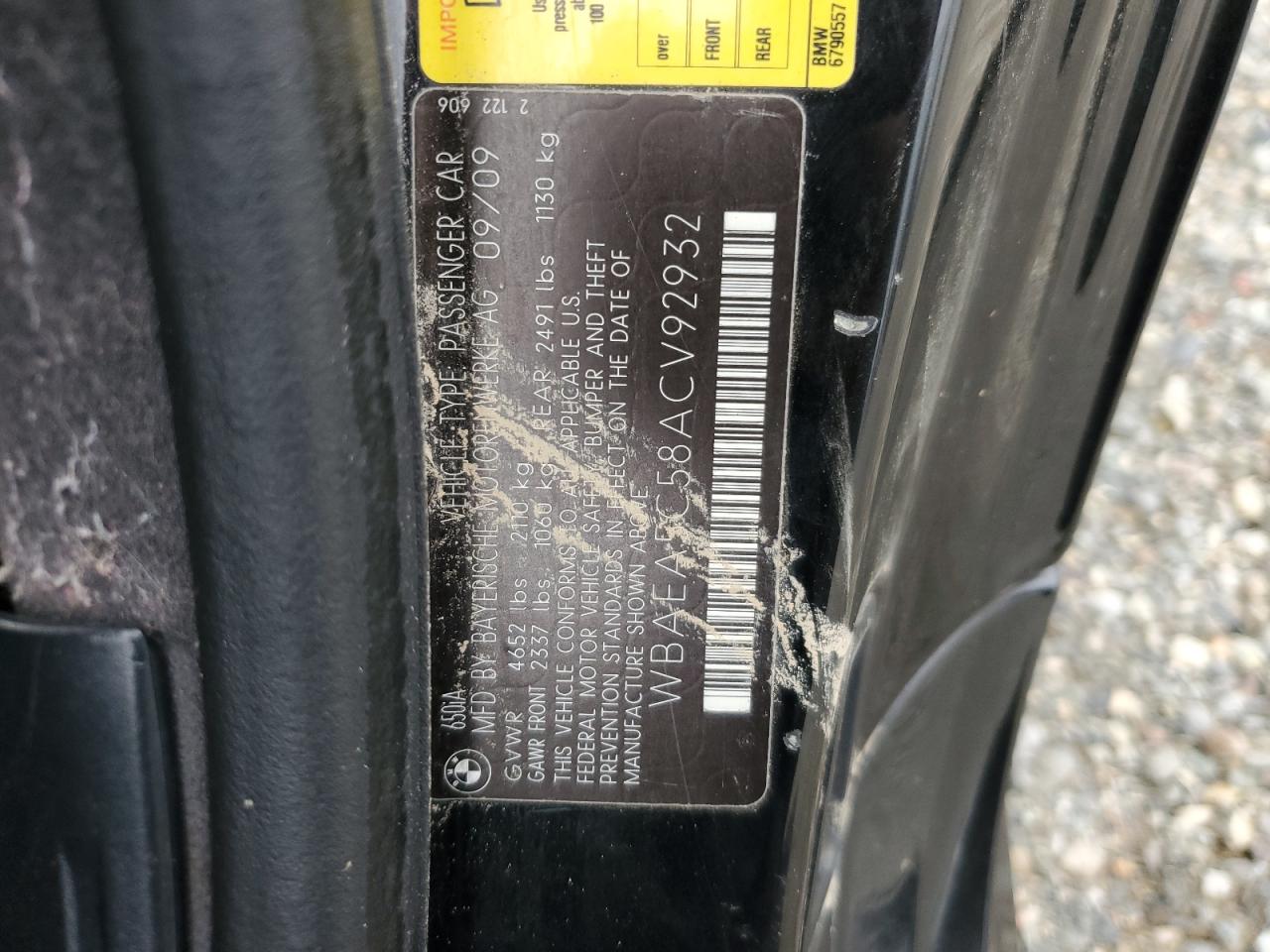 2010 Bmw 650 I Black vin: WBAEA5C58ACV92932