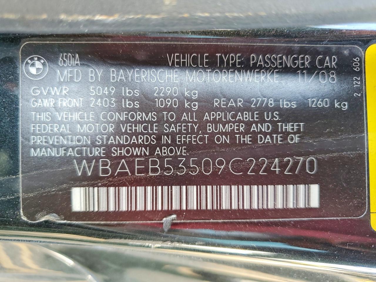 2009 Bmw 650 I Black vin: WBAEB53509C224270