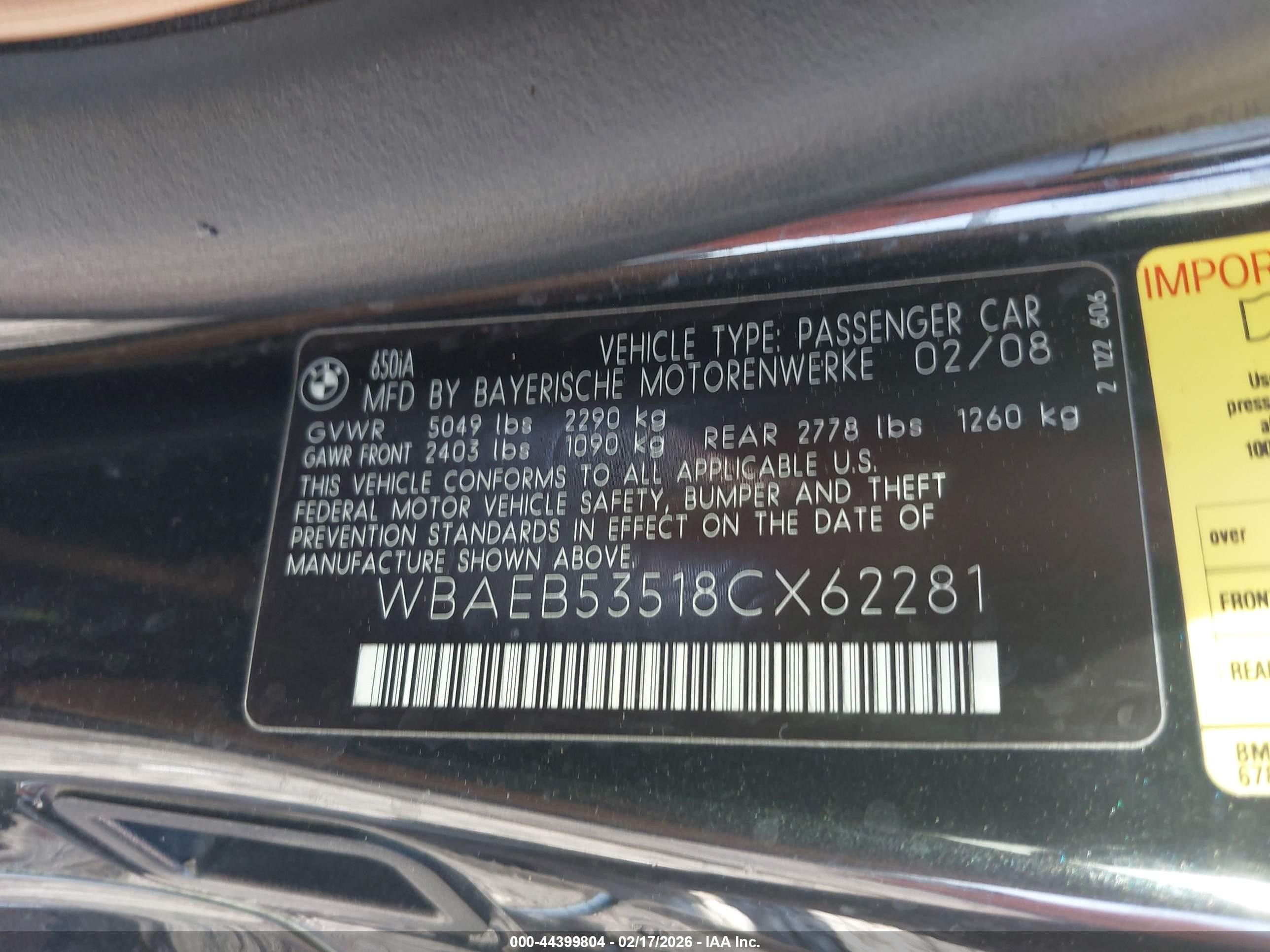 2008 Bmw 650i   Black vin: WBAEB53518CX62281