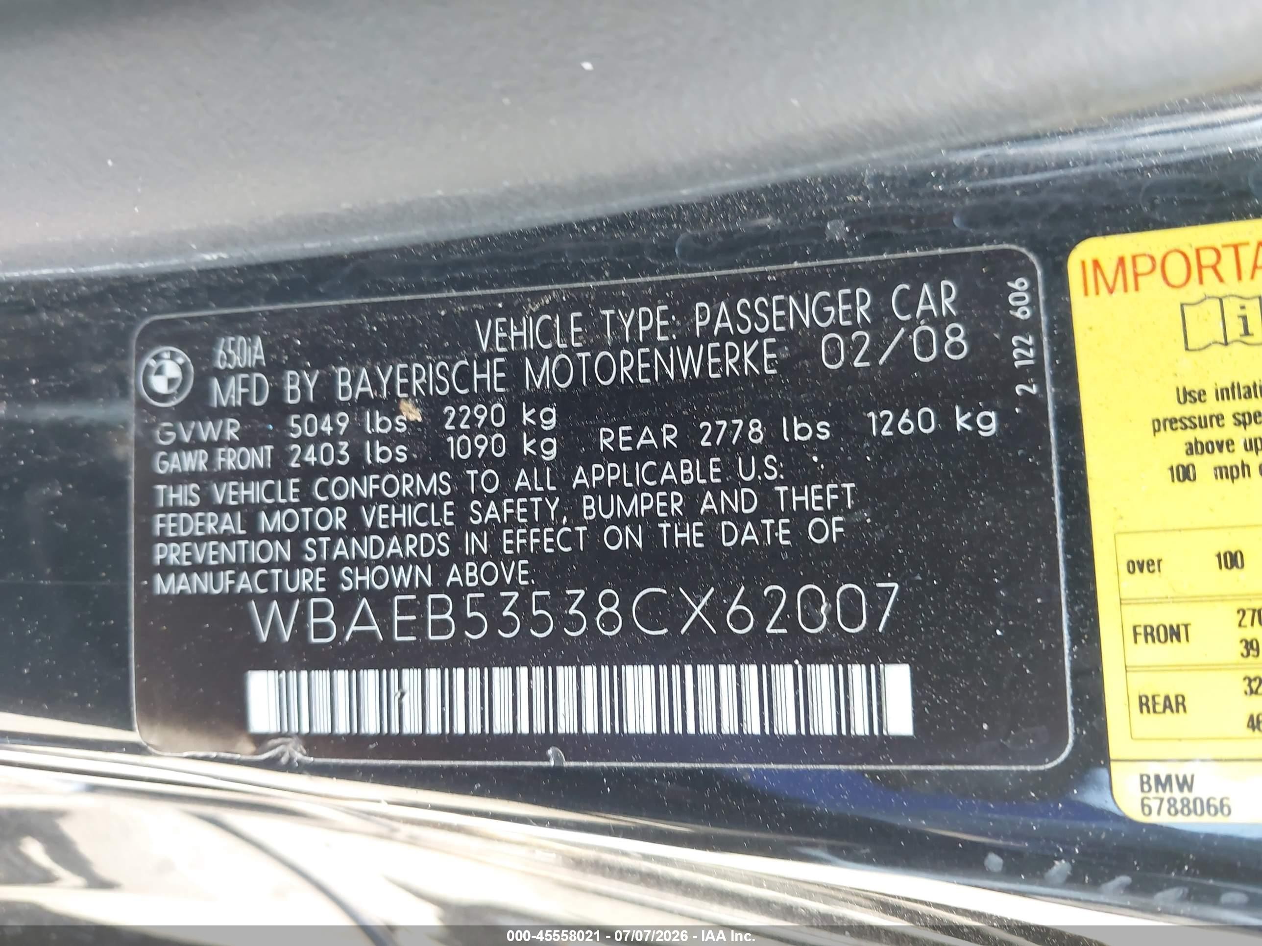 2008 Bmw 650i   Черный vin: WBAEB53538CX62007