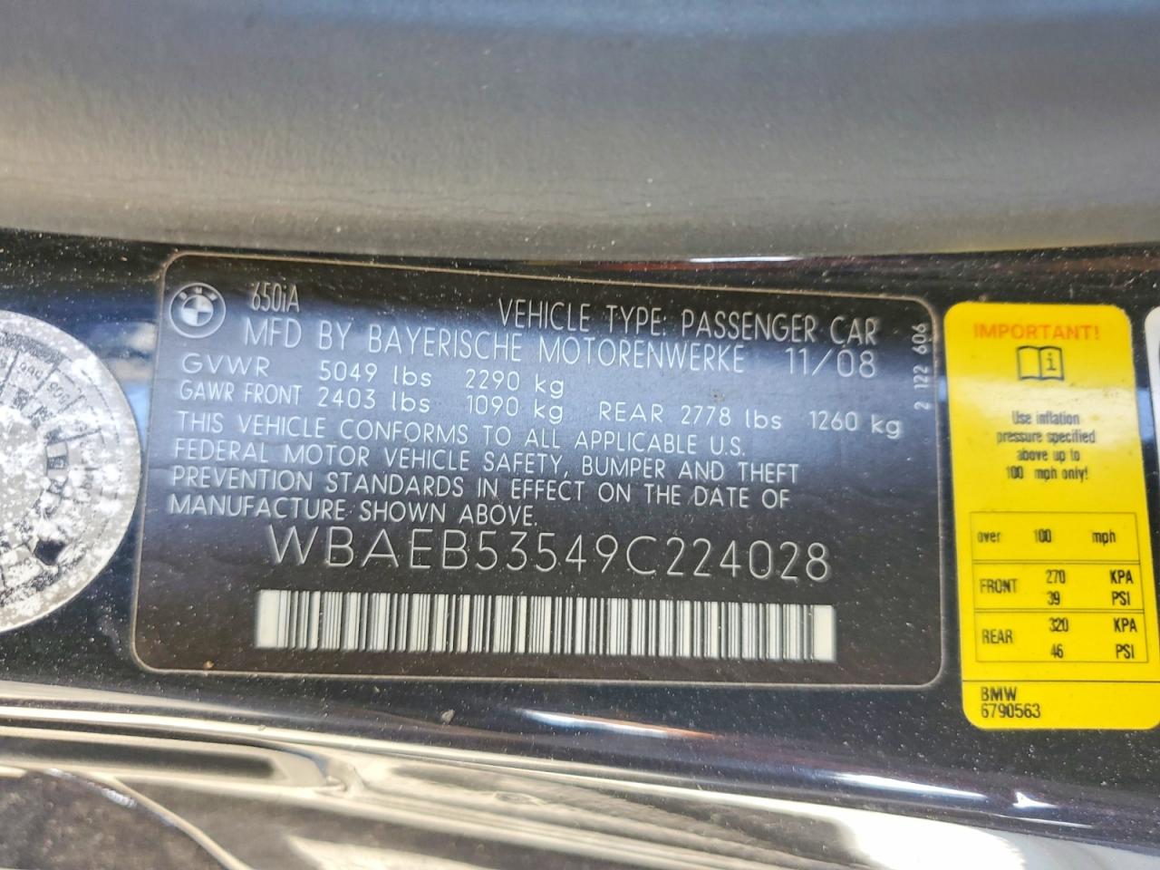 2009 Bmw 650 I Blue vin: WBAEB53549C224028