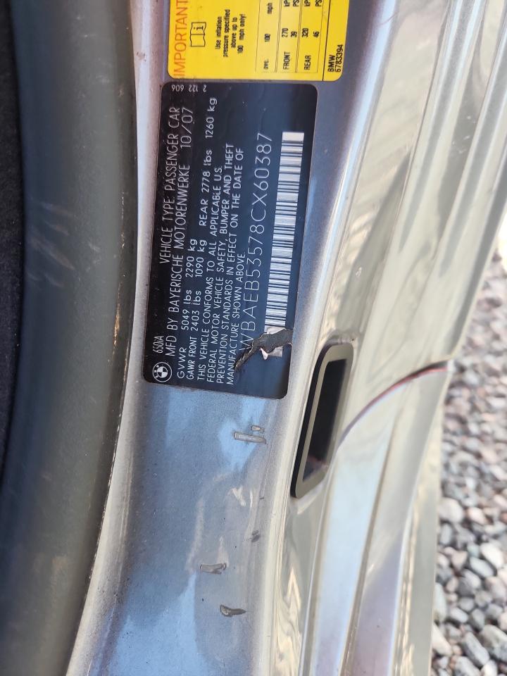 2008 Bmw 650 I Blue vin: WBAEB53578CX60387