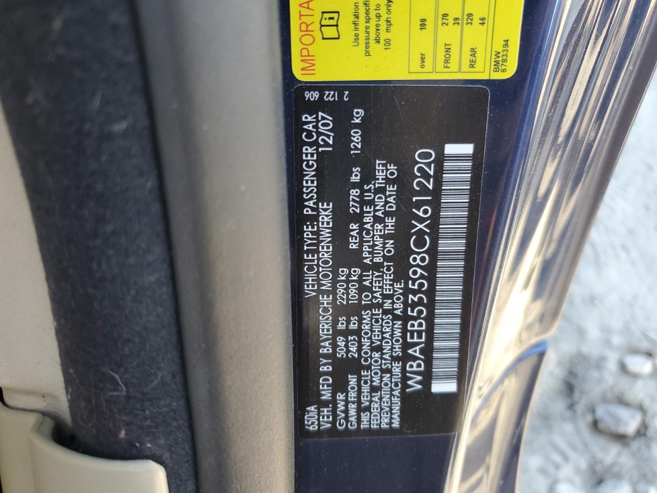 2008 Bmw 650 I Blue vin: WBAEB53598CX61220