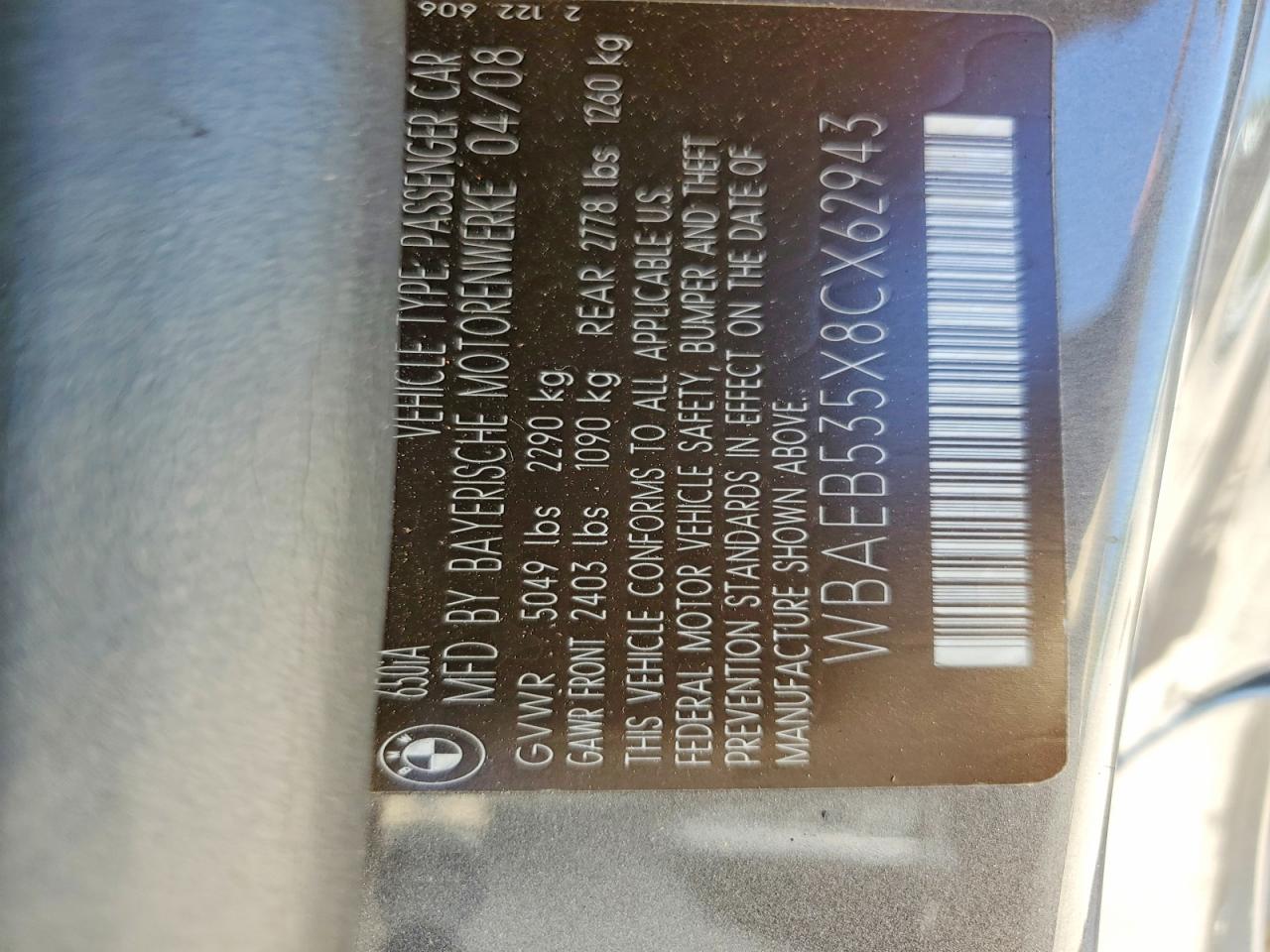 2008 Bmw 650 I Серый vin: WBAEB535X8CX62943