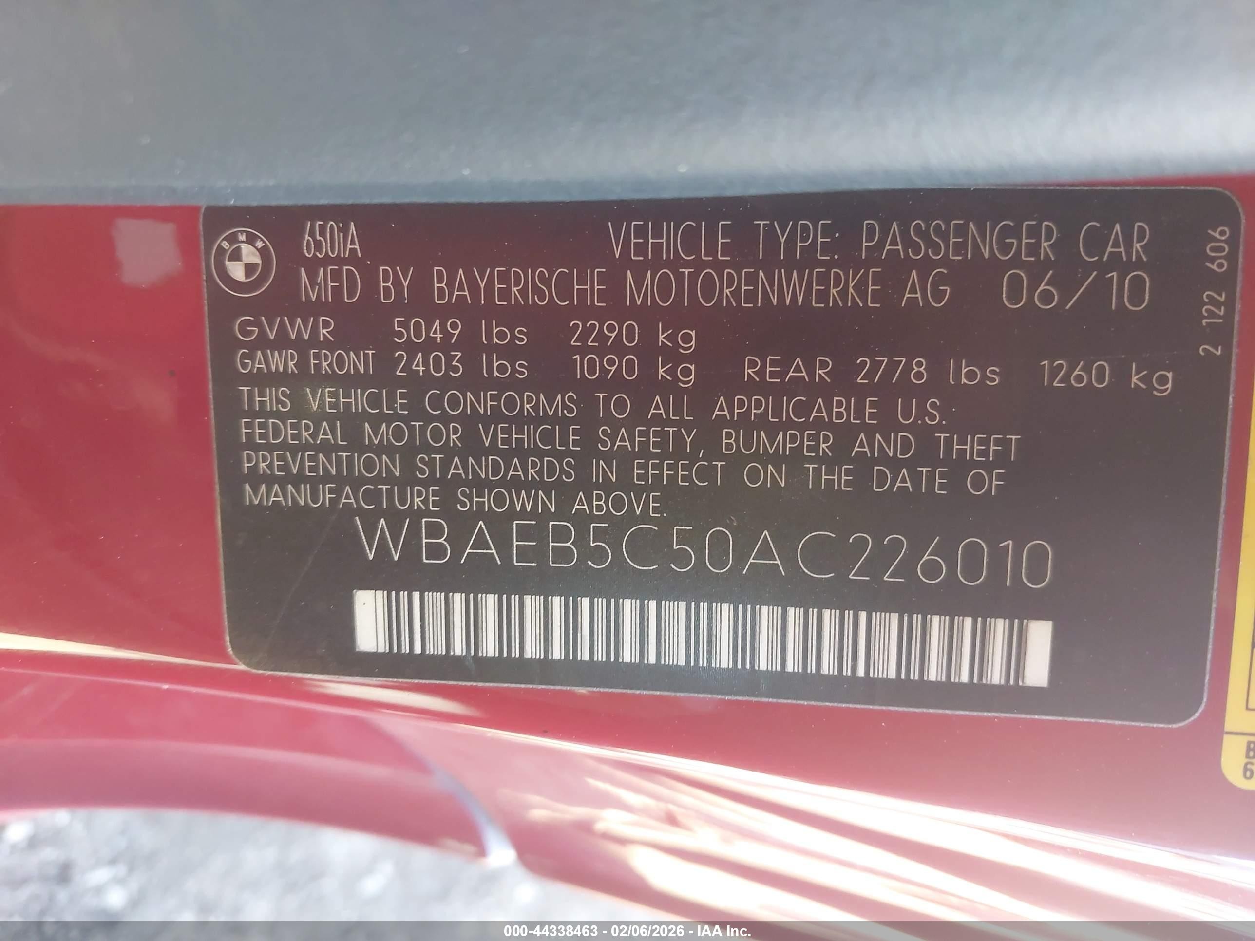 2010 Bmw 650i   Red vin: WBAEB5C50AC226010
