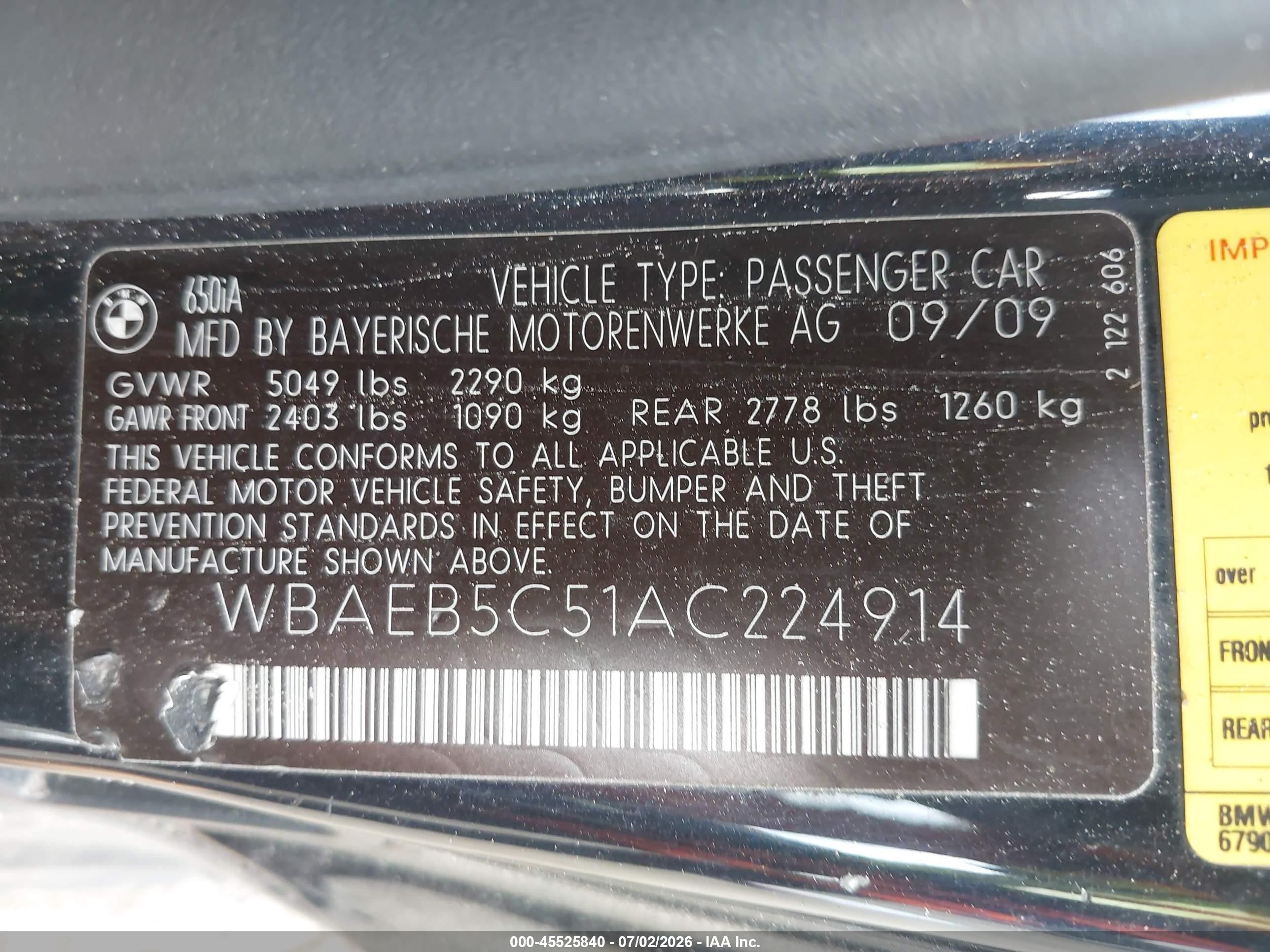 2010 Bmw 650i   Black vin: WBAEB5C51AC224914