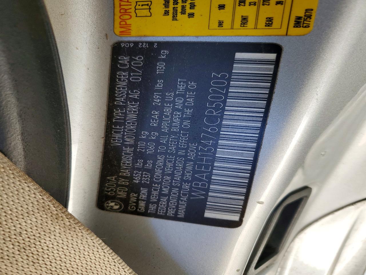 2006 Bmw 650 I Серебряный vin: WBAEH13476CR50203