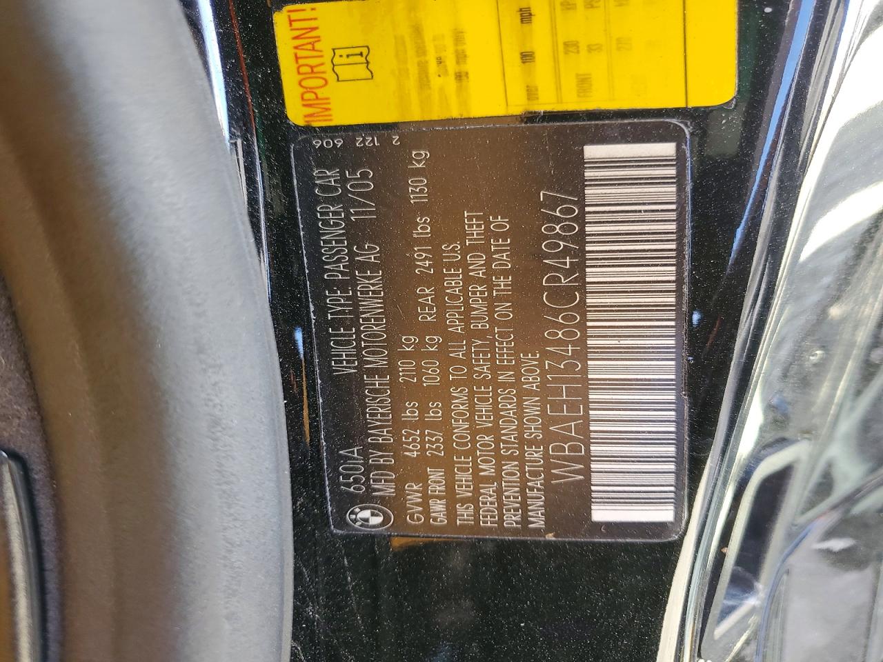 2006 Bmw 650 I Black vin: WBAEH13486CR49867